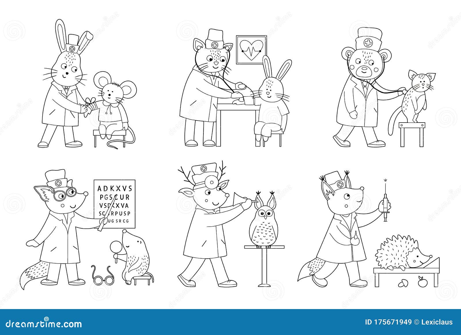 Download Set Of Vector Outline Animal Doctors Treating Patients ...