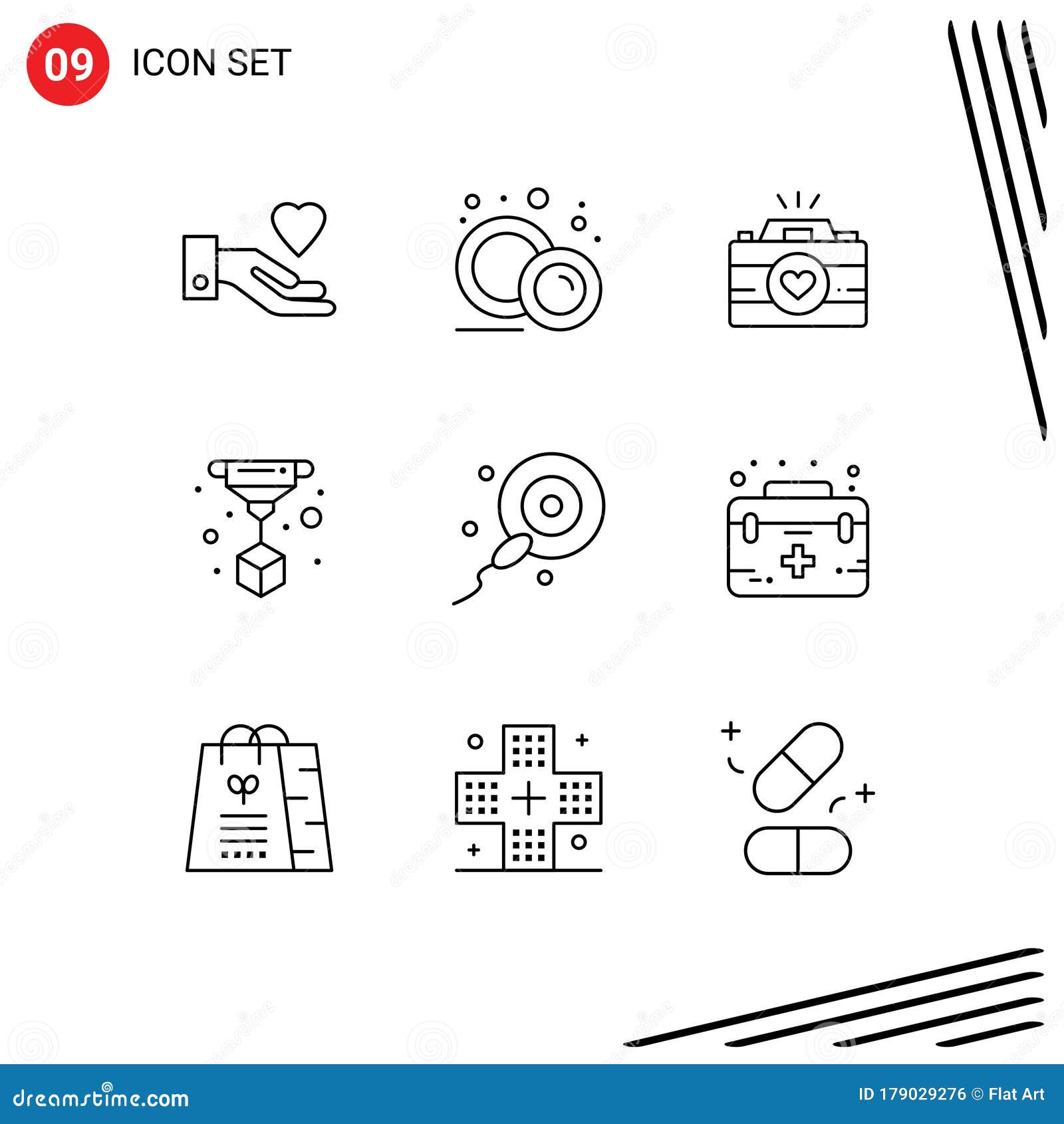 stock  icon pack of 9 line signs and s for bio, fertilization, cam, technology, print