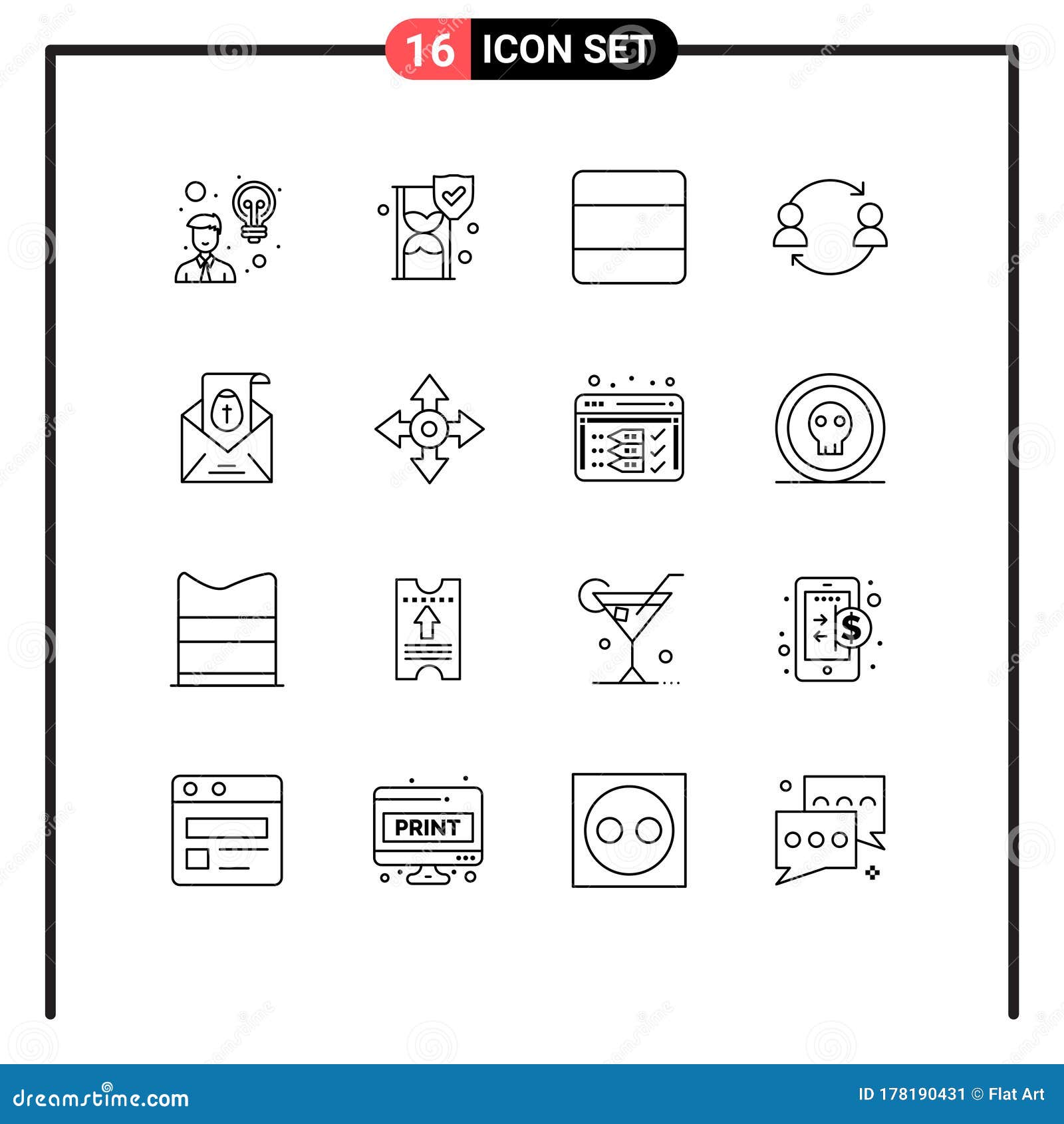 pack of 16 modern outlines signs and s for web print media such as massege, transfer, grid, replace, avatar