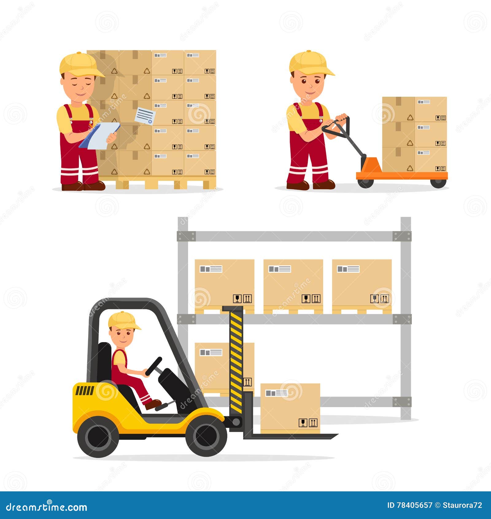 A Set of Vector People in the Field of Logistics, Cargo Storage and