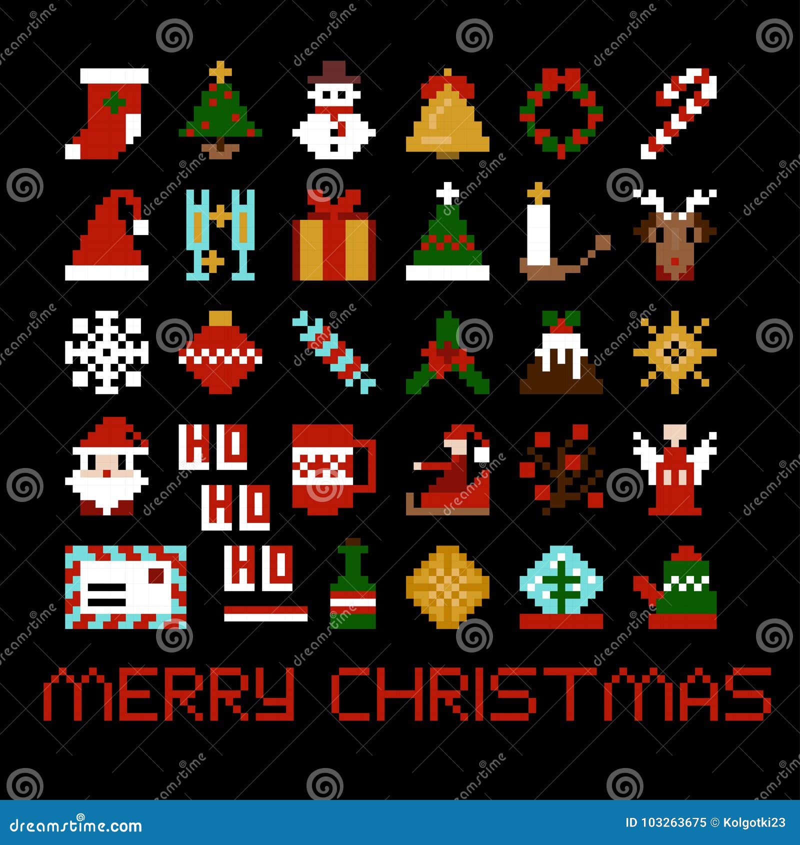 set of  pixel art christmas icons.