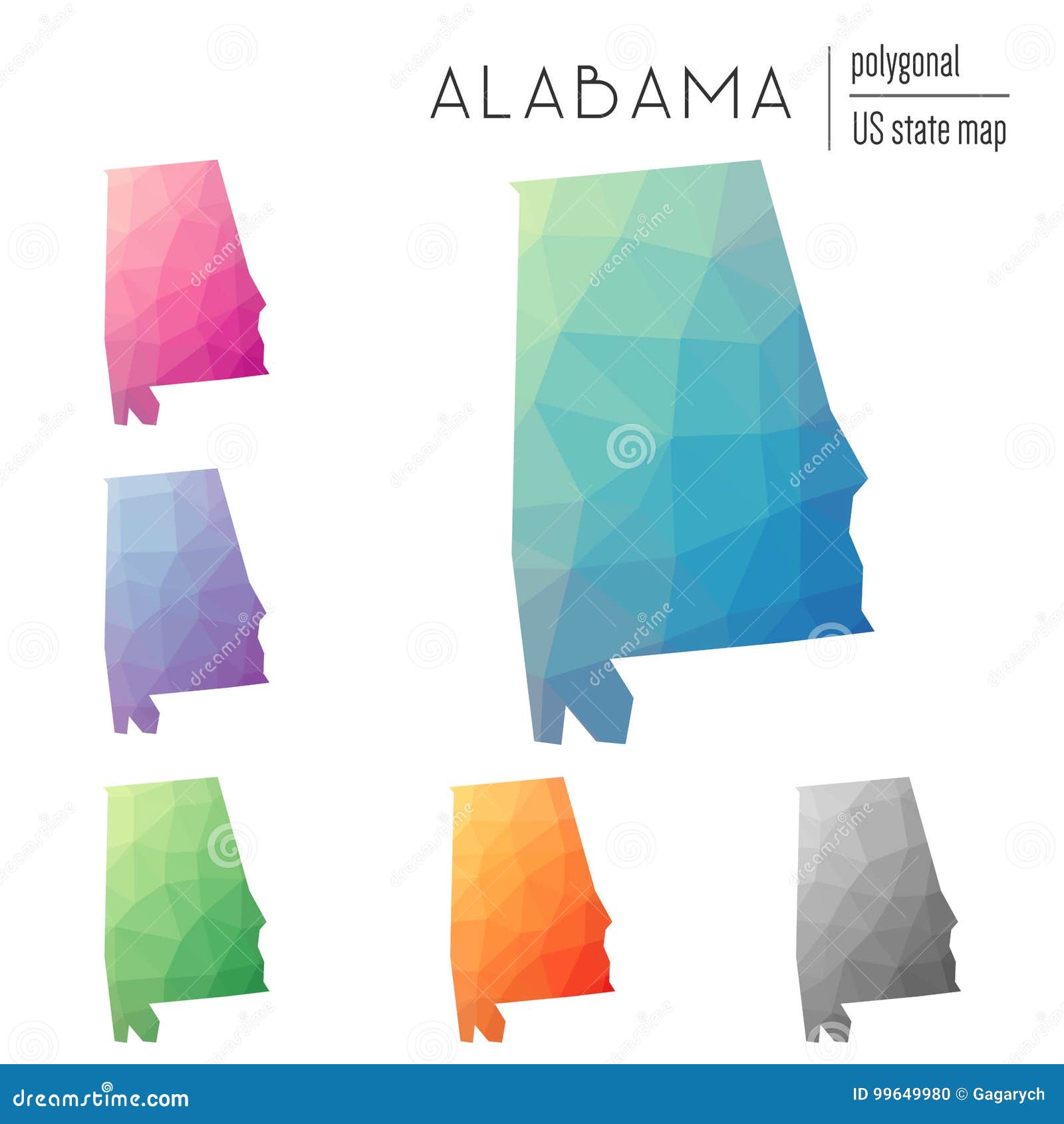 Set of Vector Polygonal Alabama Maps. Stock Vector Illustration of