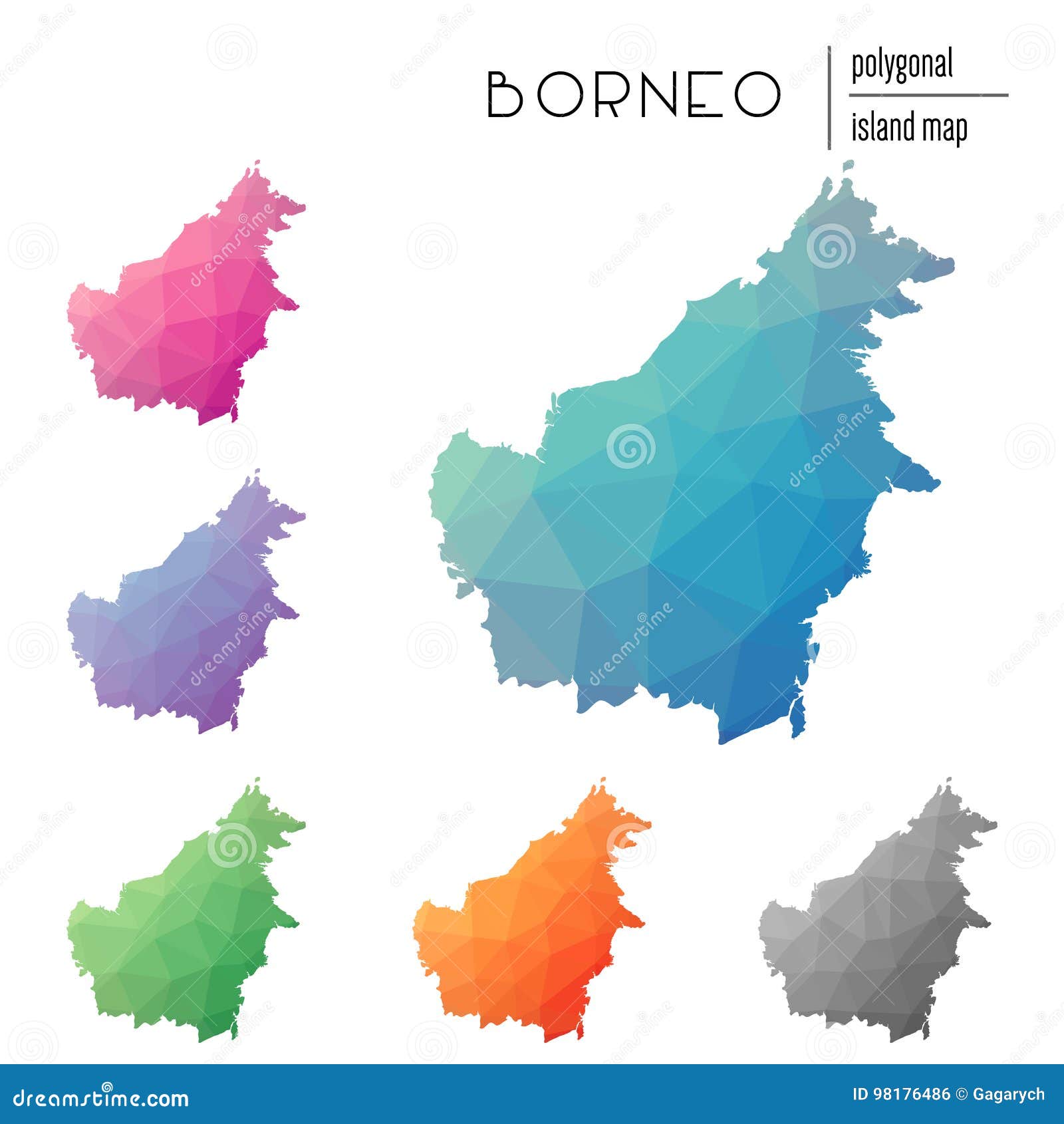 Set Of Vector  Polygonal Borneo  Maps Filled With Stock 