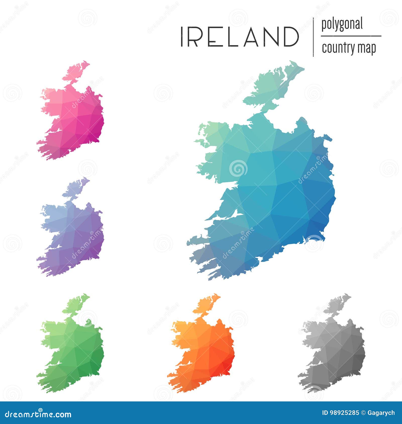 Set of Vector Polygonal Ireland Maps. Stock Vector Illustration of
