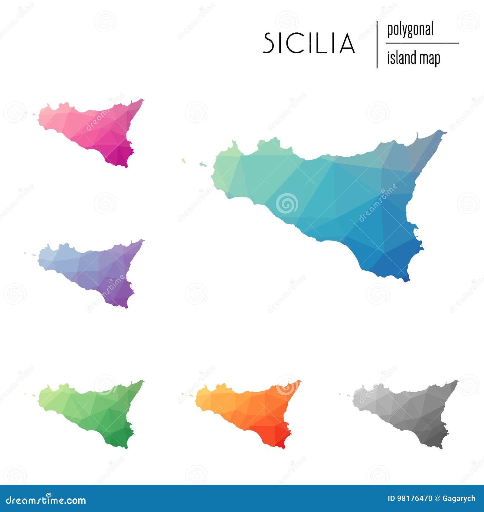 Set of Vector Polygonal Sicilia Maps Filled with. Stock Vector