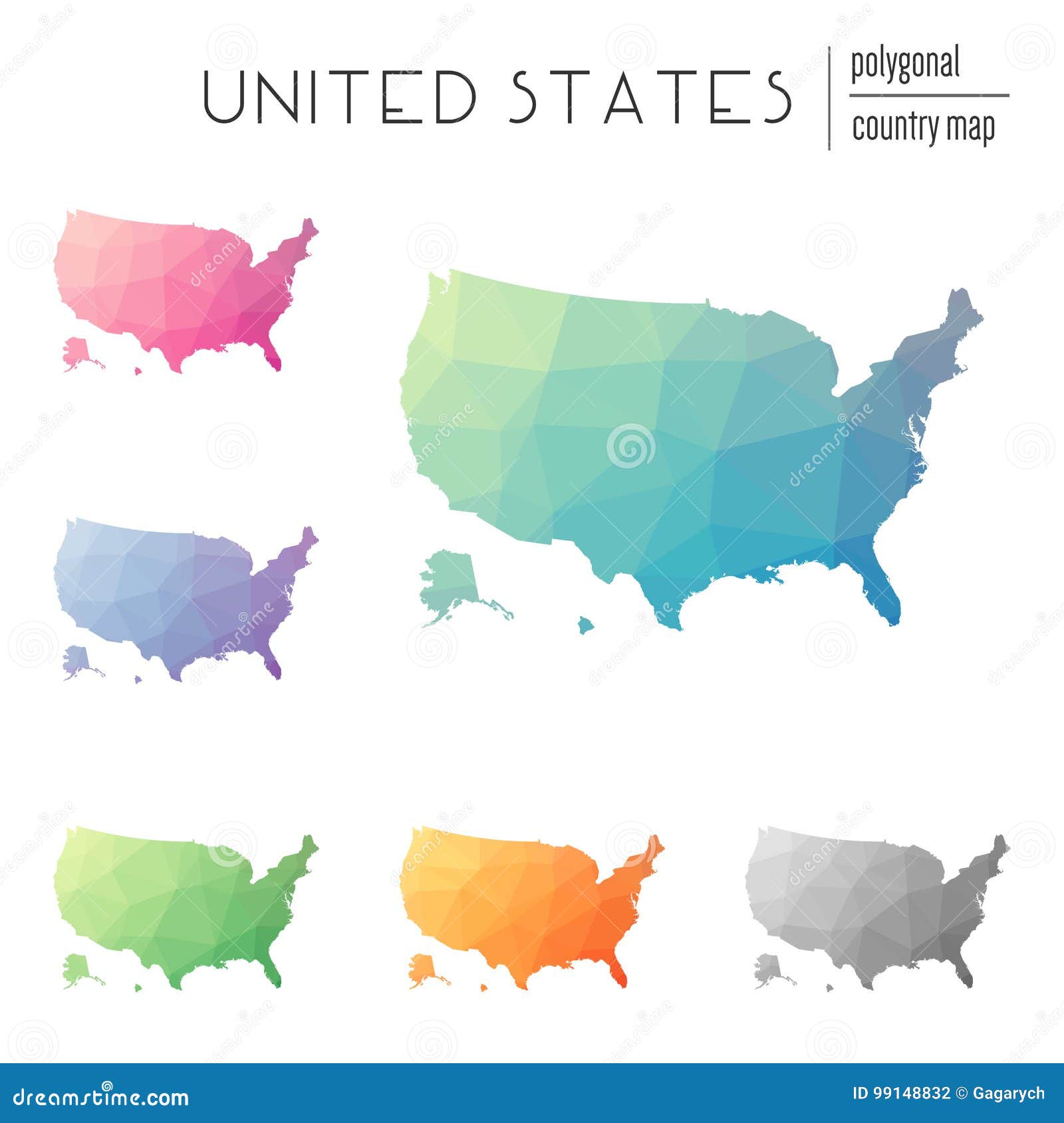 Set of Vector Polygonal United States Maps. Stock Vector - Illustration ...