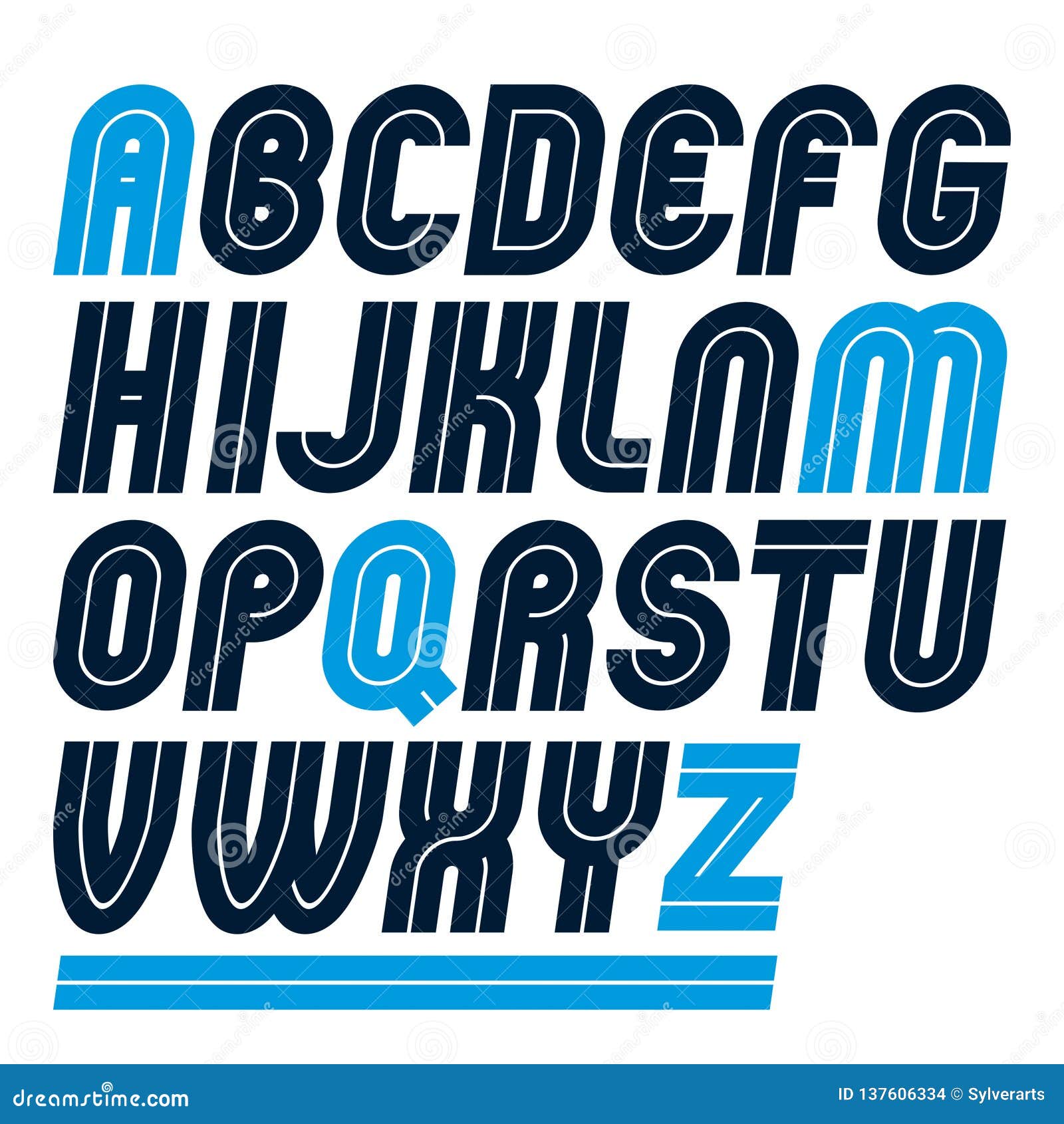 set of  rounded bold capital alphabet letters made with white lines, can be used in poster creation for social or commercial