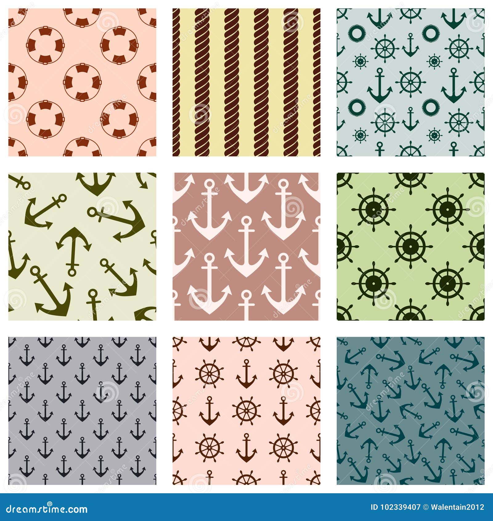 set of  seamless patterns with anchor