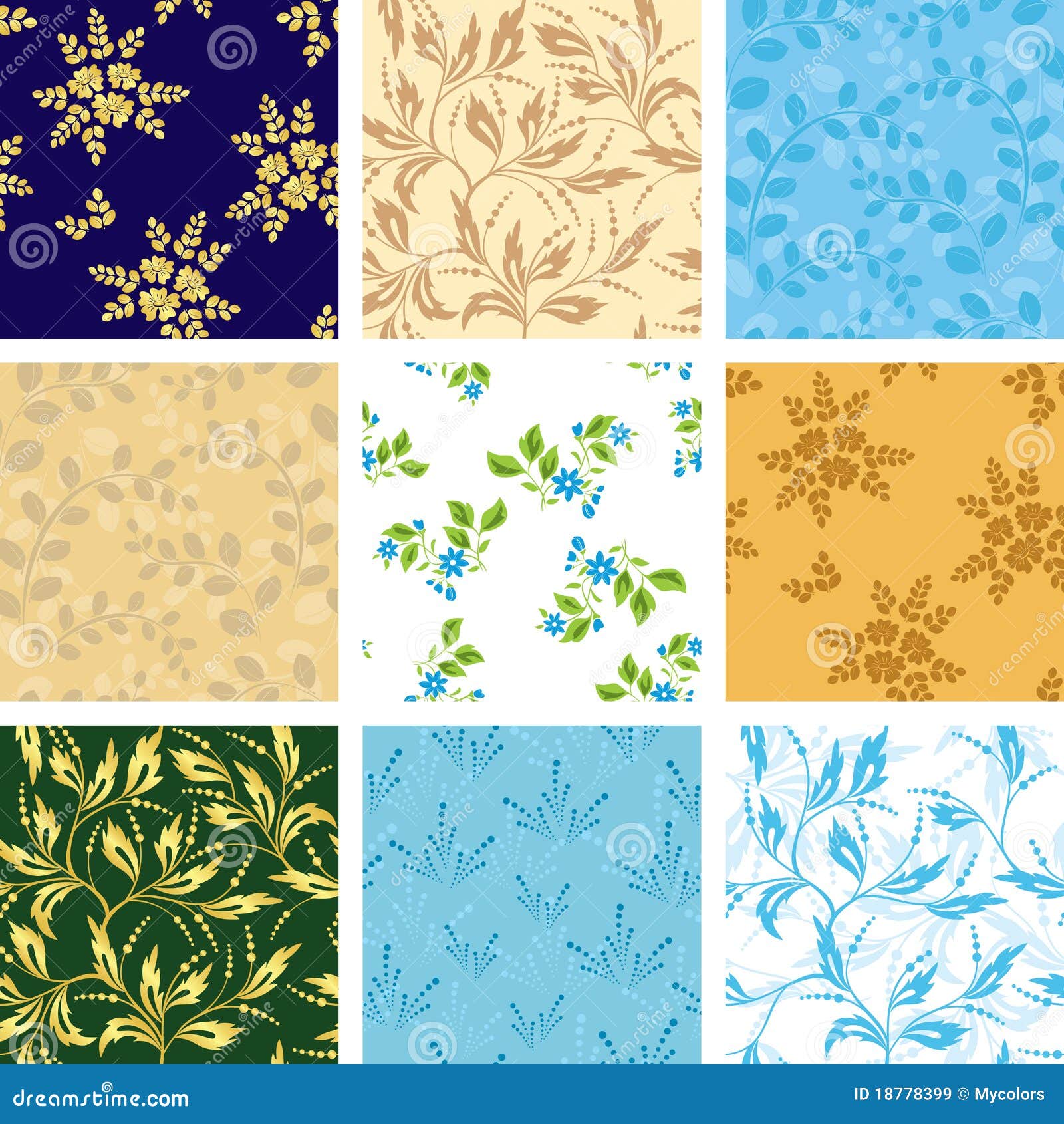 set of  seamless patterns with flora