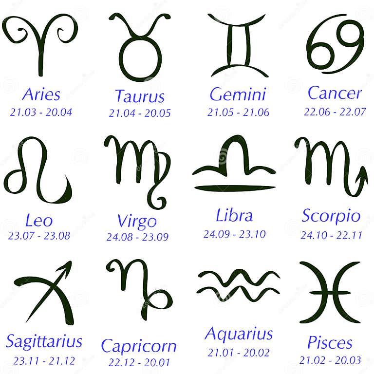 Twelve Signs of the Zodiac and Signatures Stock Vector - Illustration ...