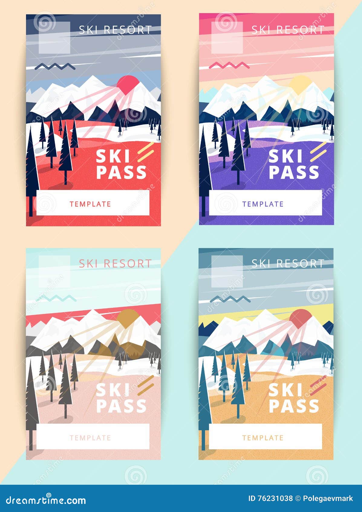 set of  ski pass template .
