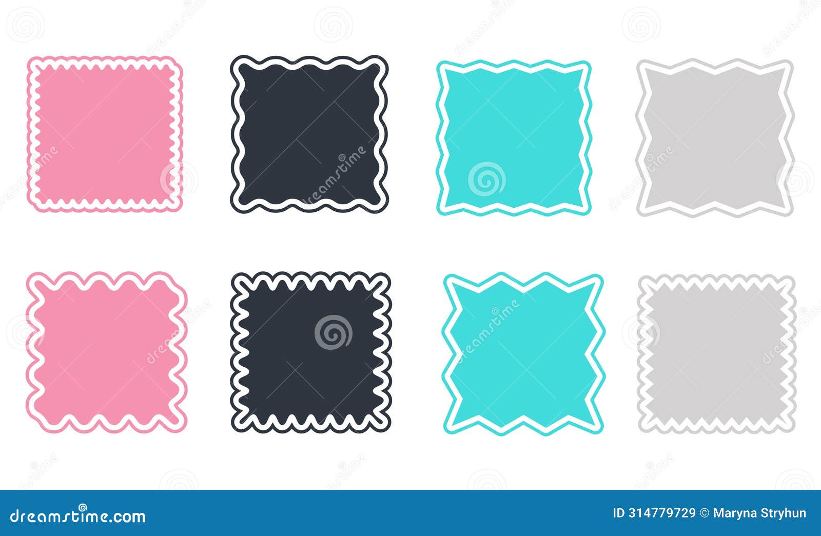 set of  squares, icons stickers squares with outline, colored on white. simple vintage flat style labels, stickers. 