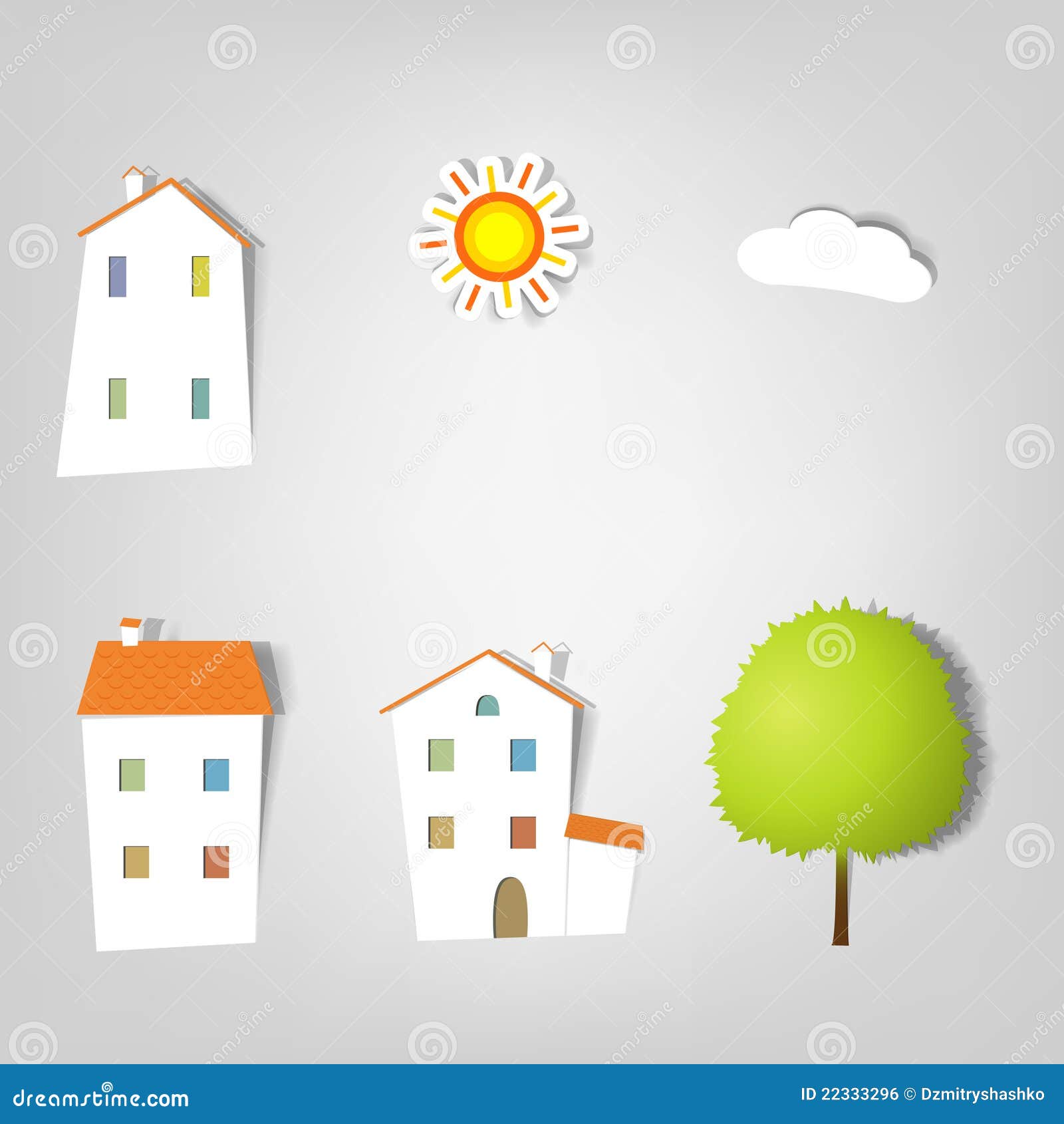 Set of Vector Stickers. Houses. Stock Vector Illustration of object, medieval 22333296