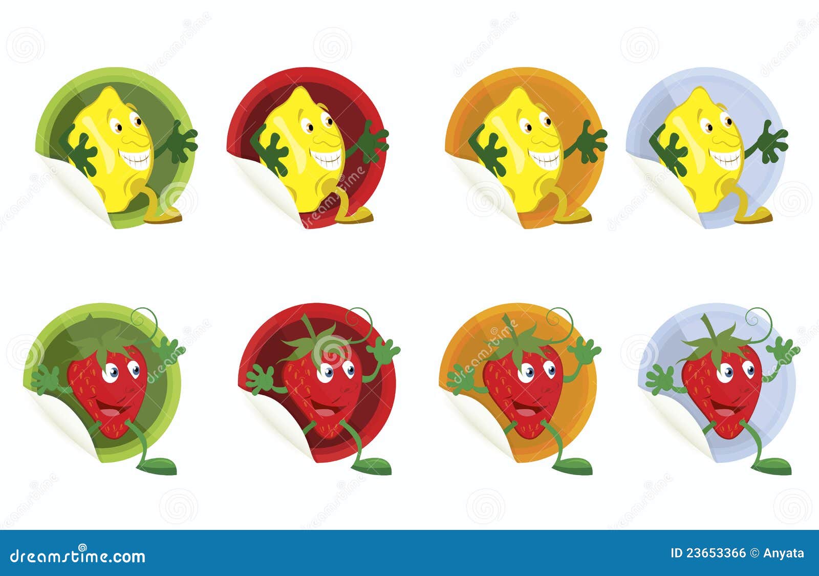 Setofvectorstickerswithlemonandstrawberry Stock Vector