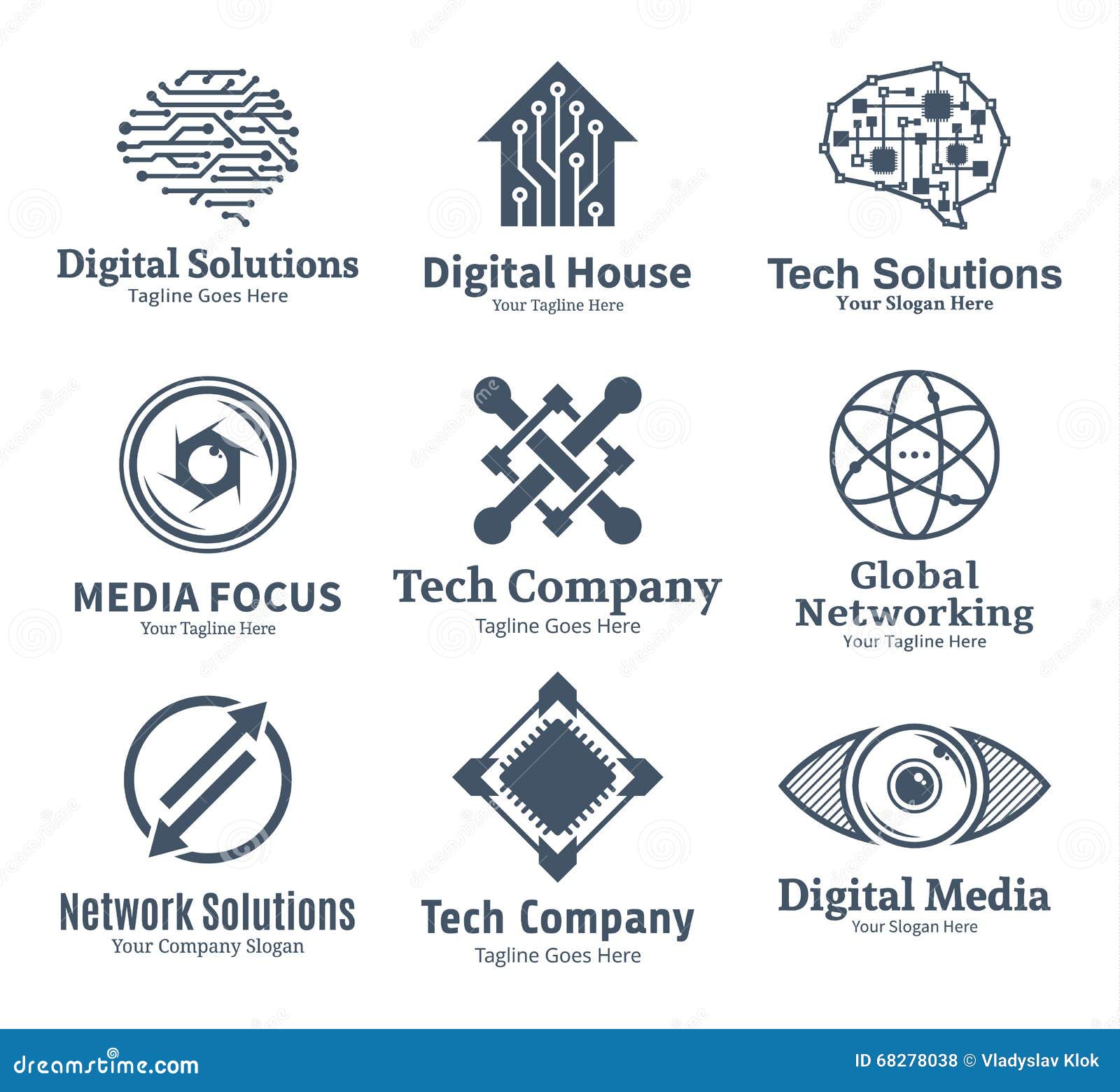 Set Of Vector Technology Network And Computer Science Logo Stock