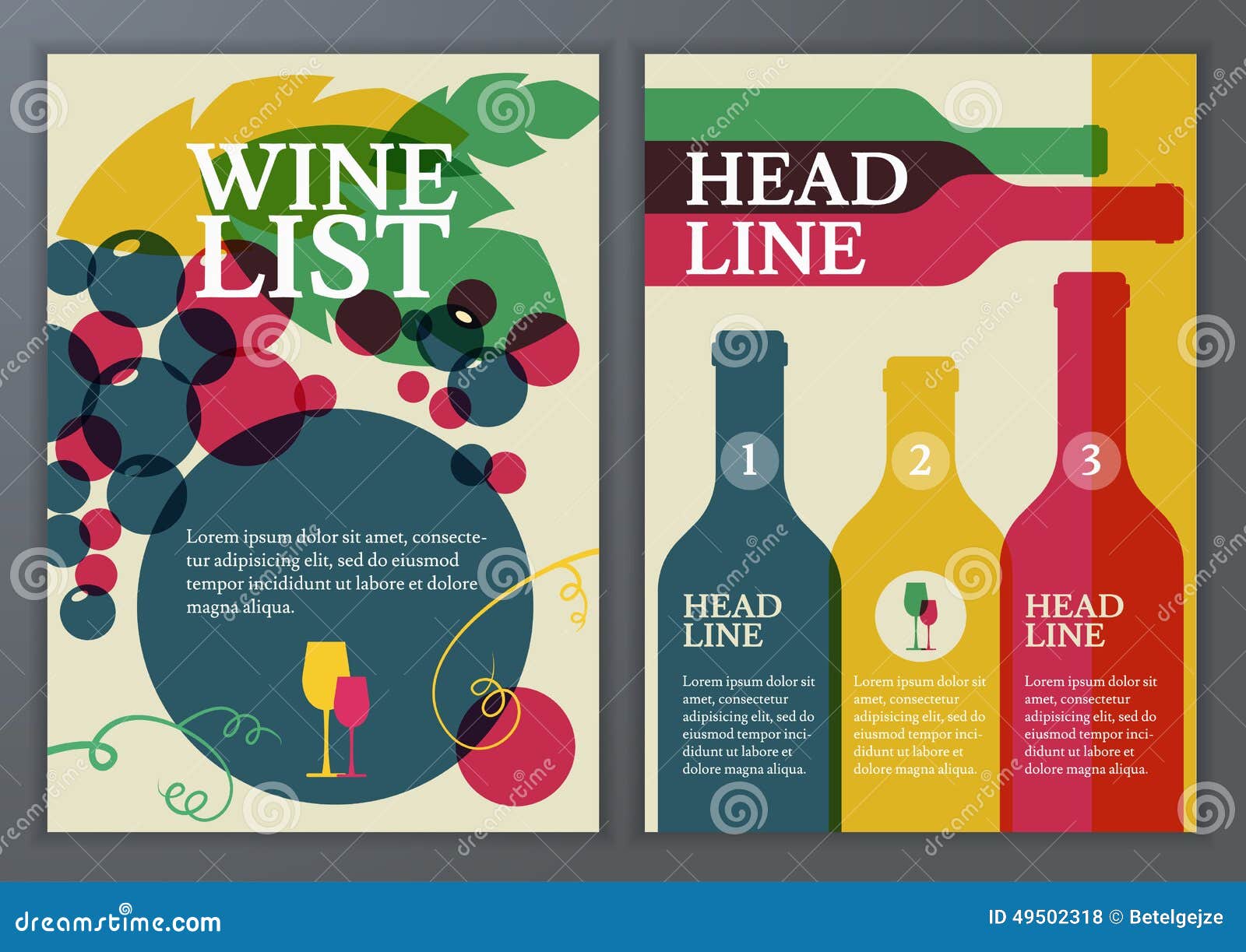 Set of Vector Template for Brochure, Flyer, Poster, Wine List, M In Wine Flyer Template