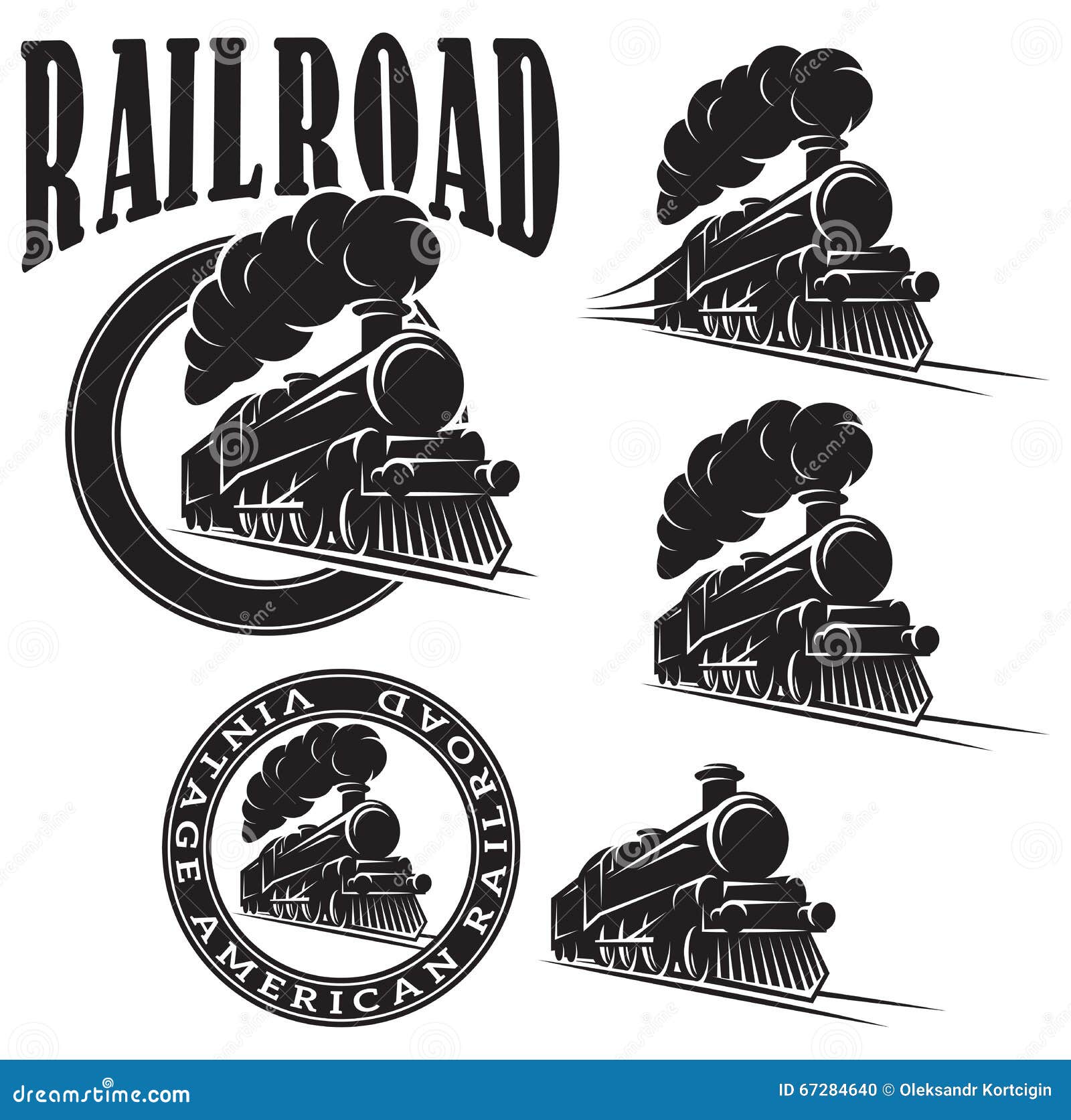 set of  templates with locomotive, vintage train