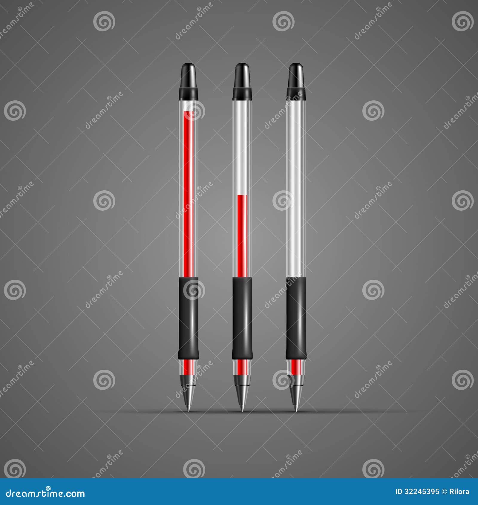 Set of Vector Transparent Red Gel Pens Stock Vector Illustration of