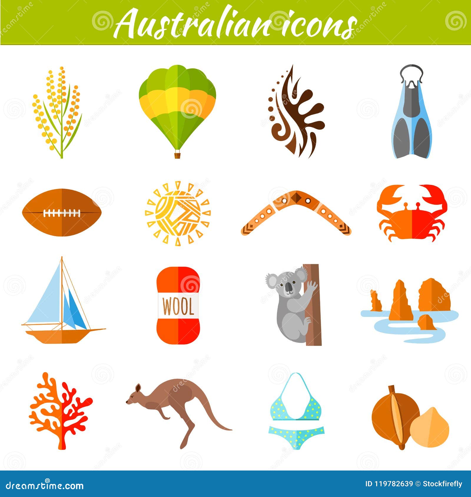 Set of Vector Travel Australian Icons. Stock Vector - Illustration of ...