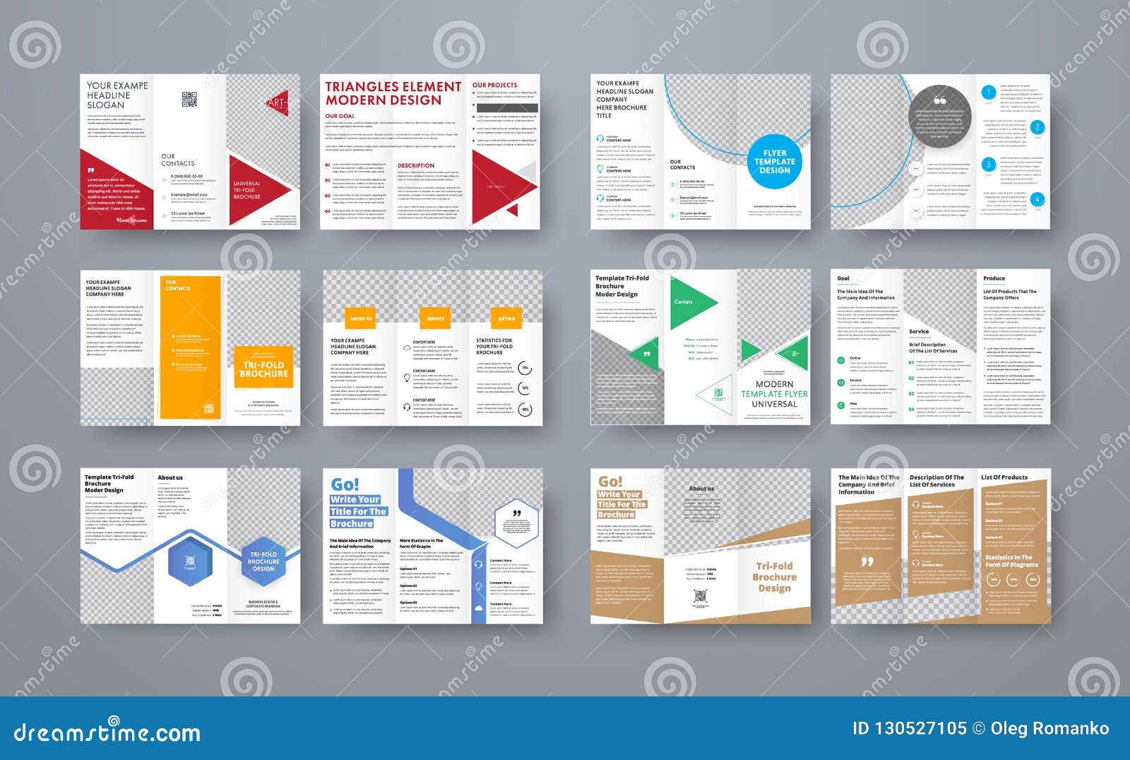 set of  trifold brochures with different geometric 