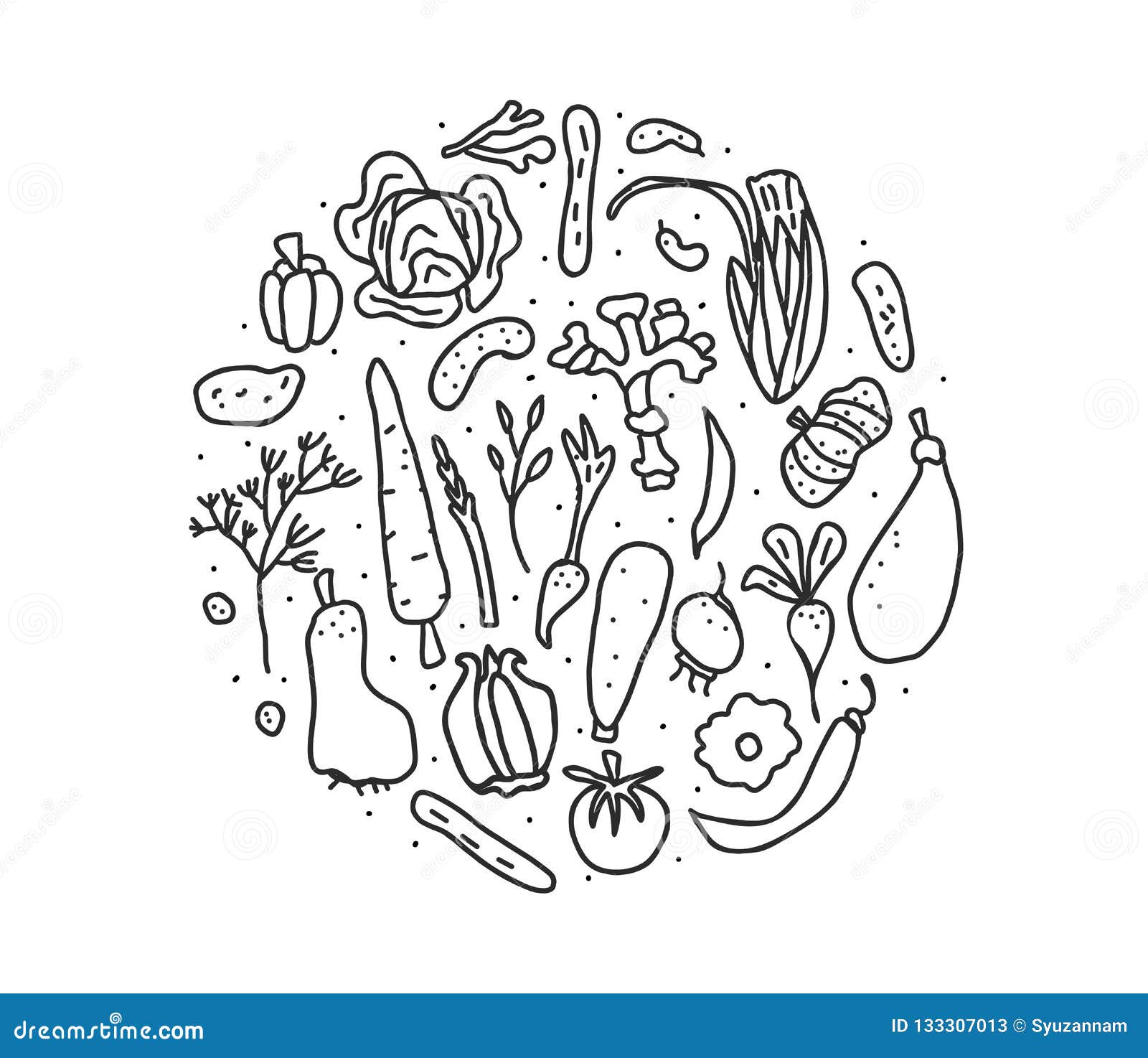Set of Vector Vegetables Doodle Composition. Stock Vector