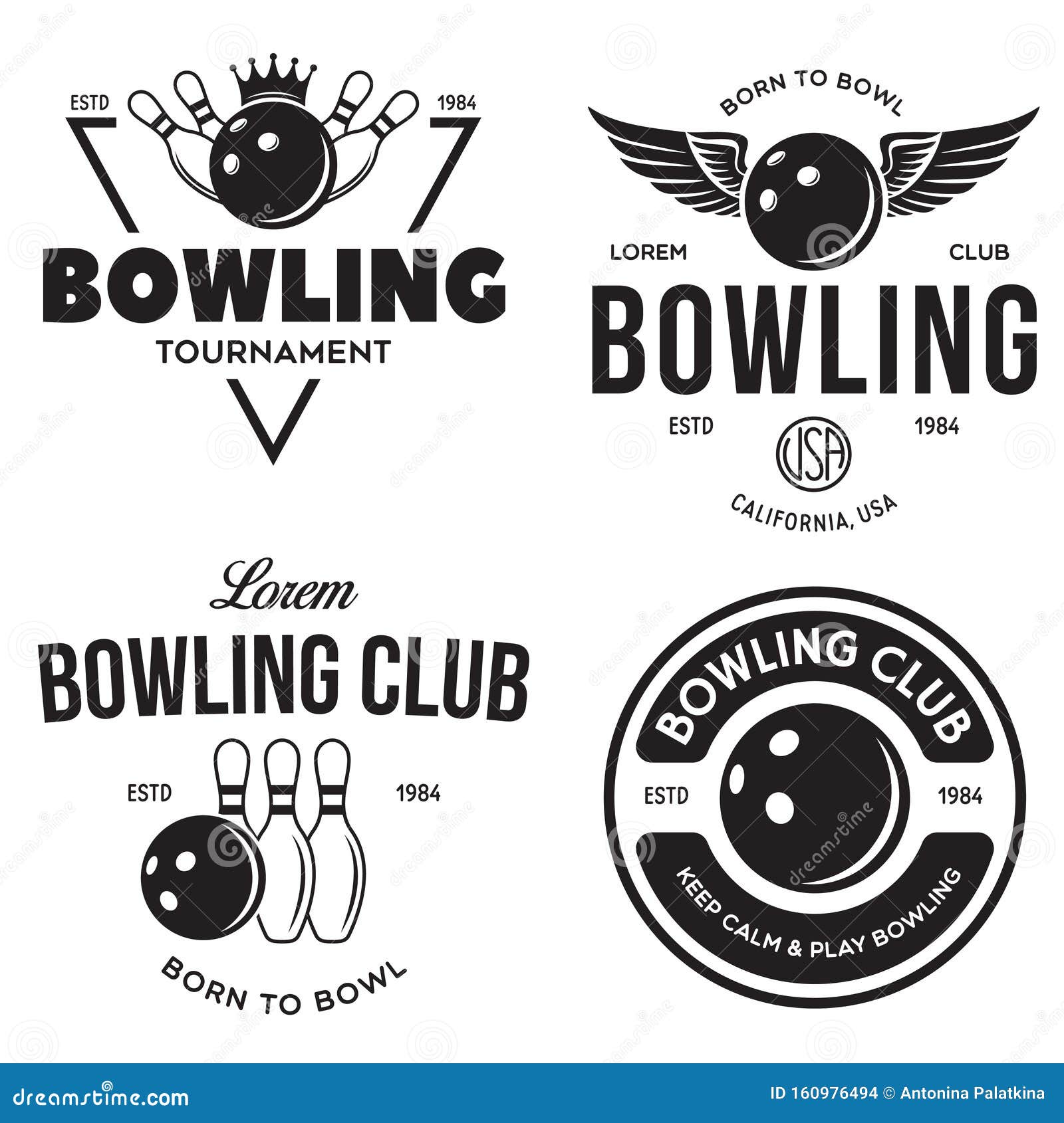 Set of Vector Vintage Monochrome Style Bowling Logo, Icons and Symbol ...