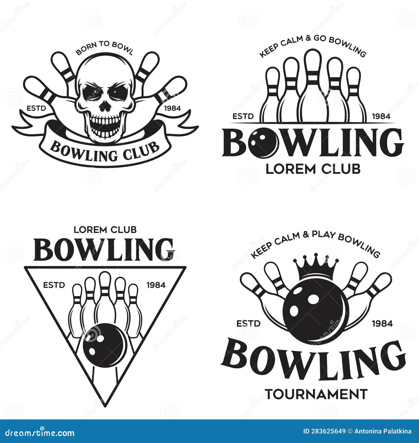 Set of Vector Vintage Monochrome Style Bowling Logo, Icons and Symbol ...