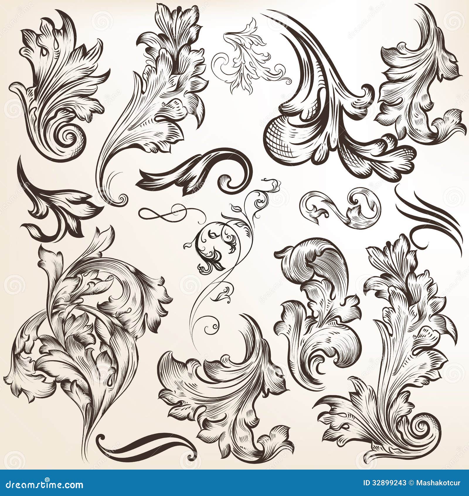 Set of Vector Vintage Swirls for Design Stock Vector - Illustration of ...