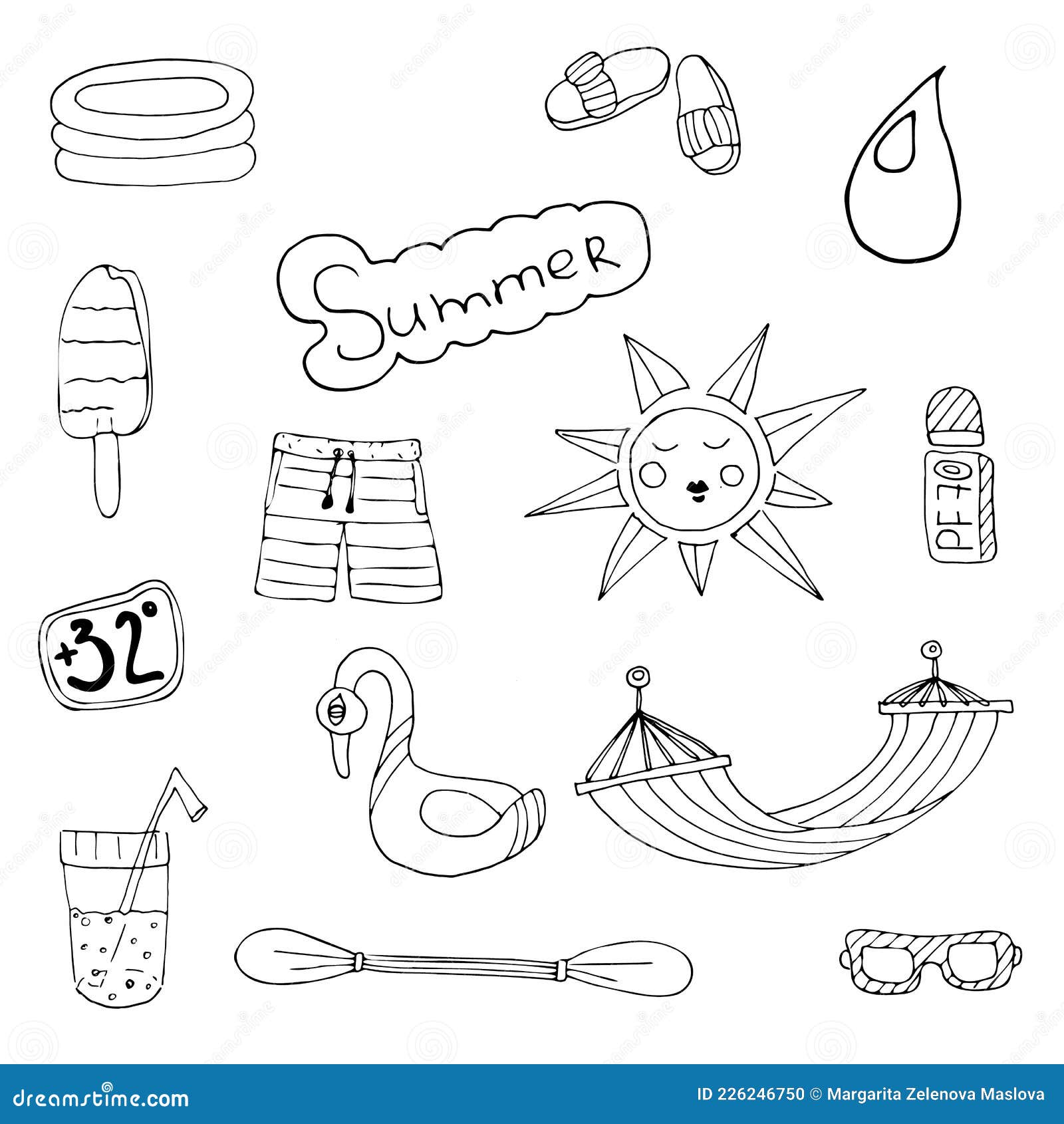 Cute Set Vectors Illustrations Summer Stock Vector - Illustration of ...