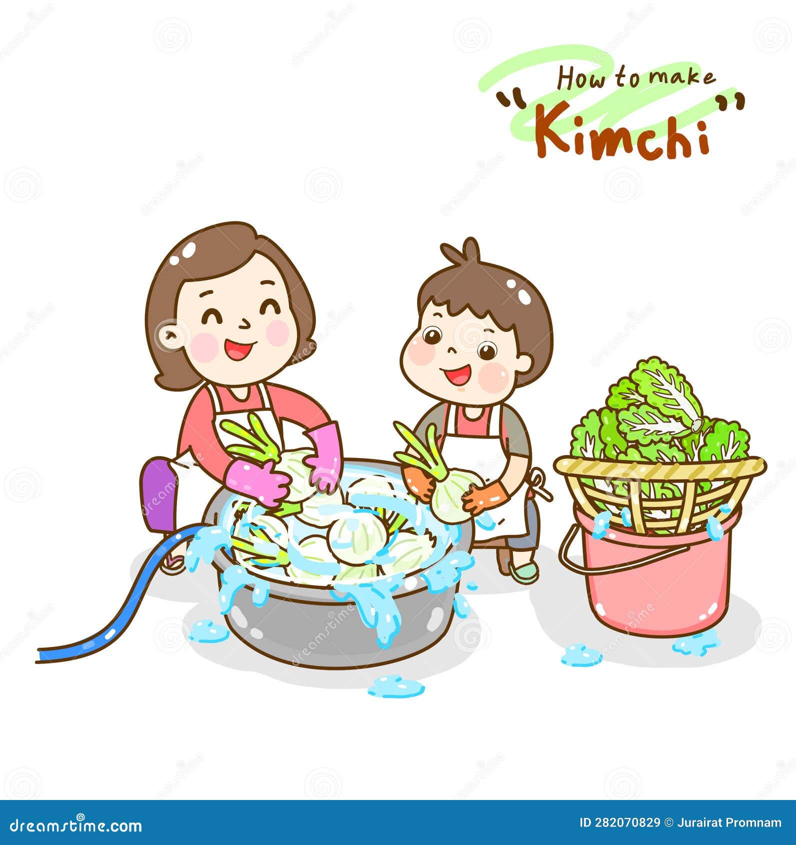 Set Cartoon Washing Vegetable Character. Stock Illustration