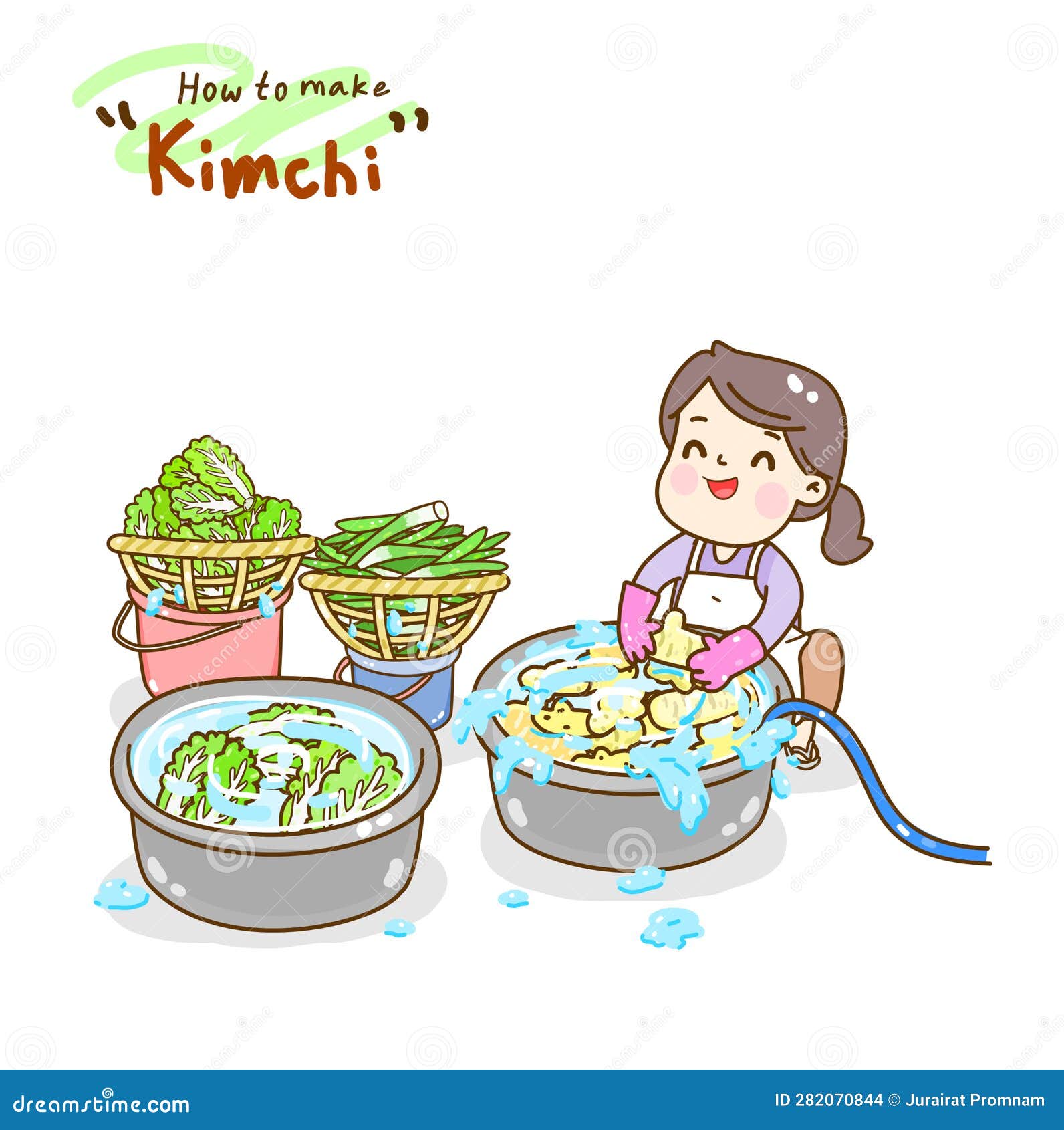 Set Cartoon Washing Vegetable Character. Stock Illustration