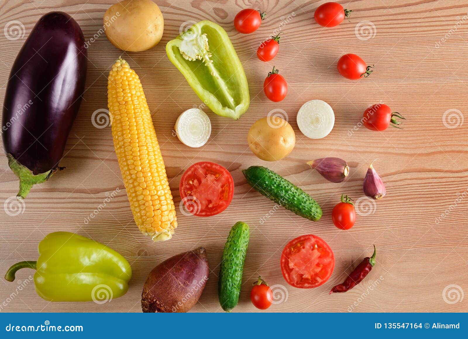 Vegetables Laid Out on a Wooden Table. Flat Lay,top View Stock Photo ...