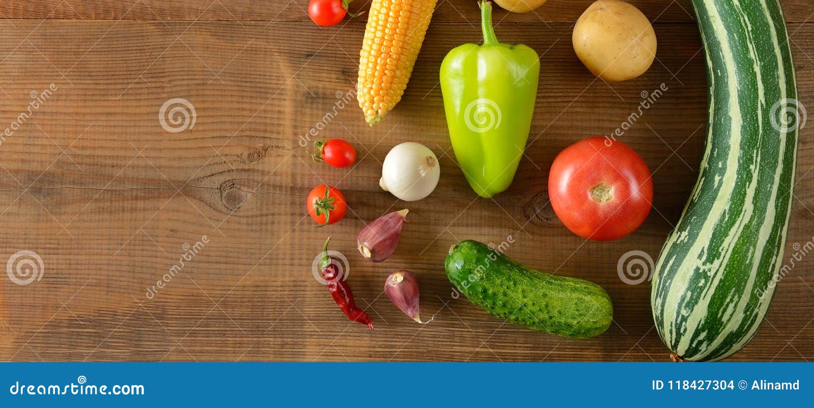 Set of Vegetables Laid Out on a Wooden Table. Top View. Free Spa Stock ...