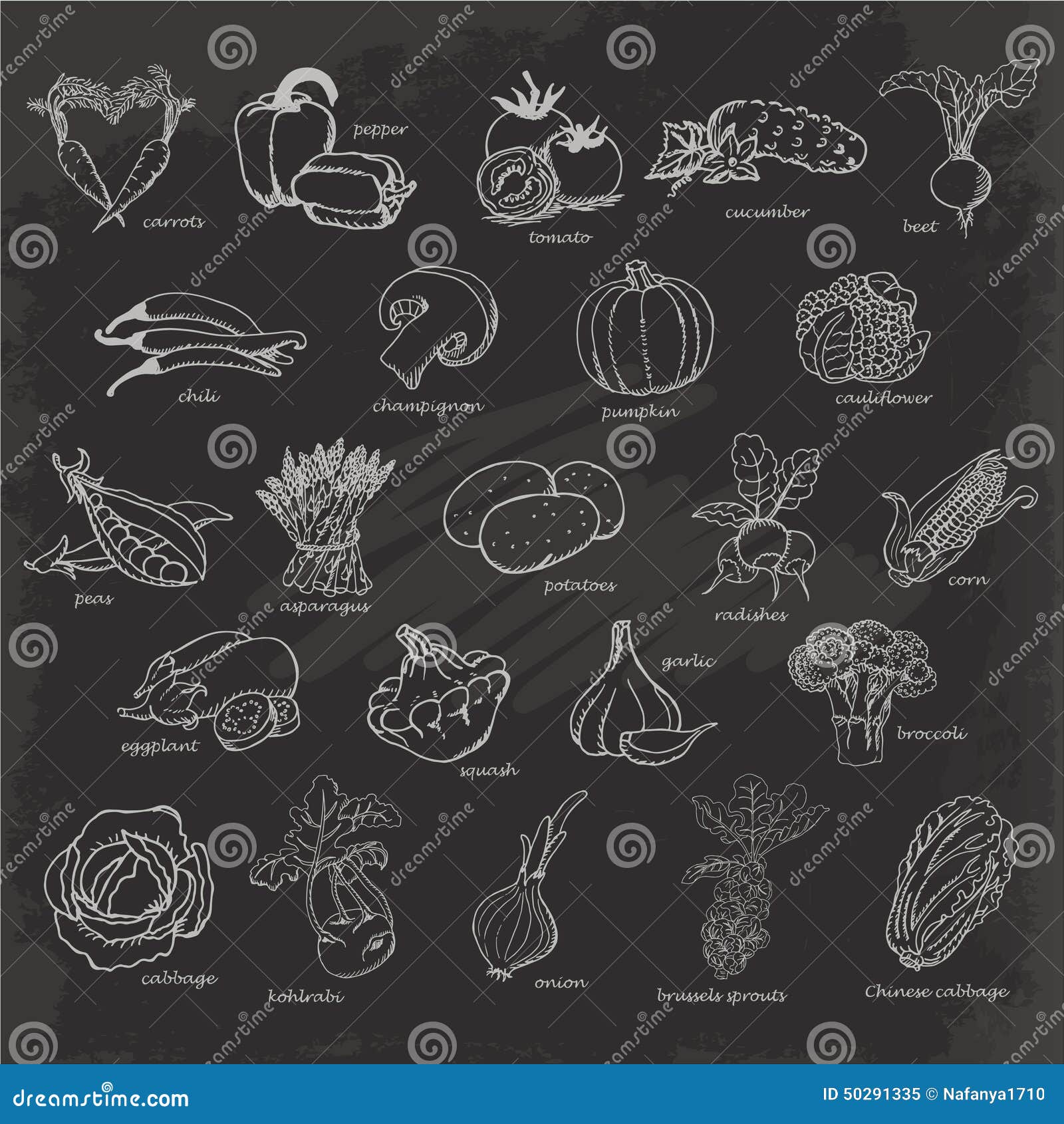 Set of Vegetables. Vector Hand Drawing Sketch Illustration on Black