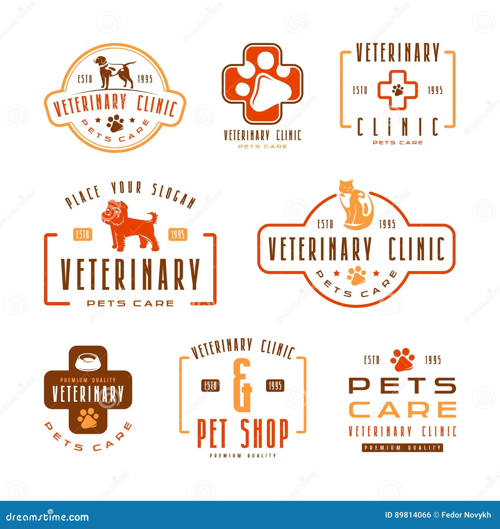 Set of Veterinary Clinic Labels Stock Vector Illustration of hospital