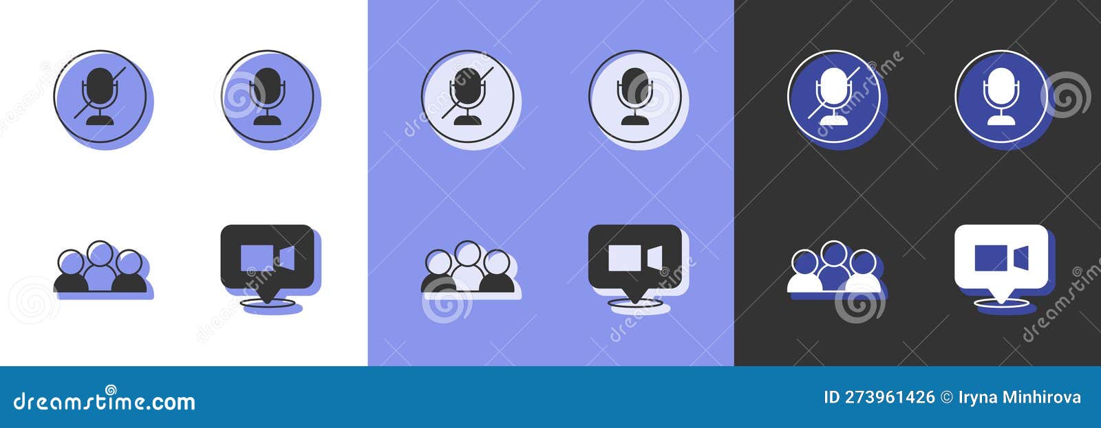 Set Video Chat Conference, Mute Microphone, Meeting and Microphone Icon