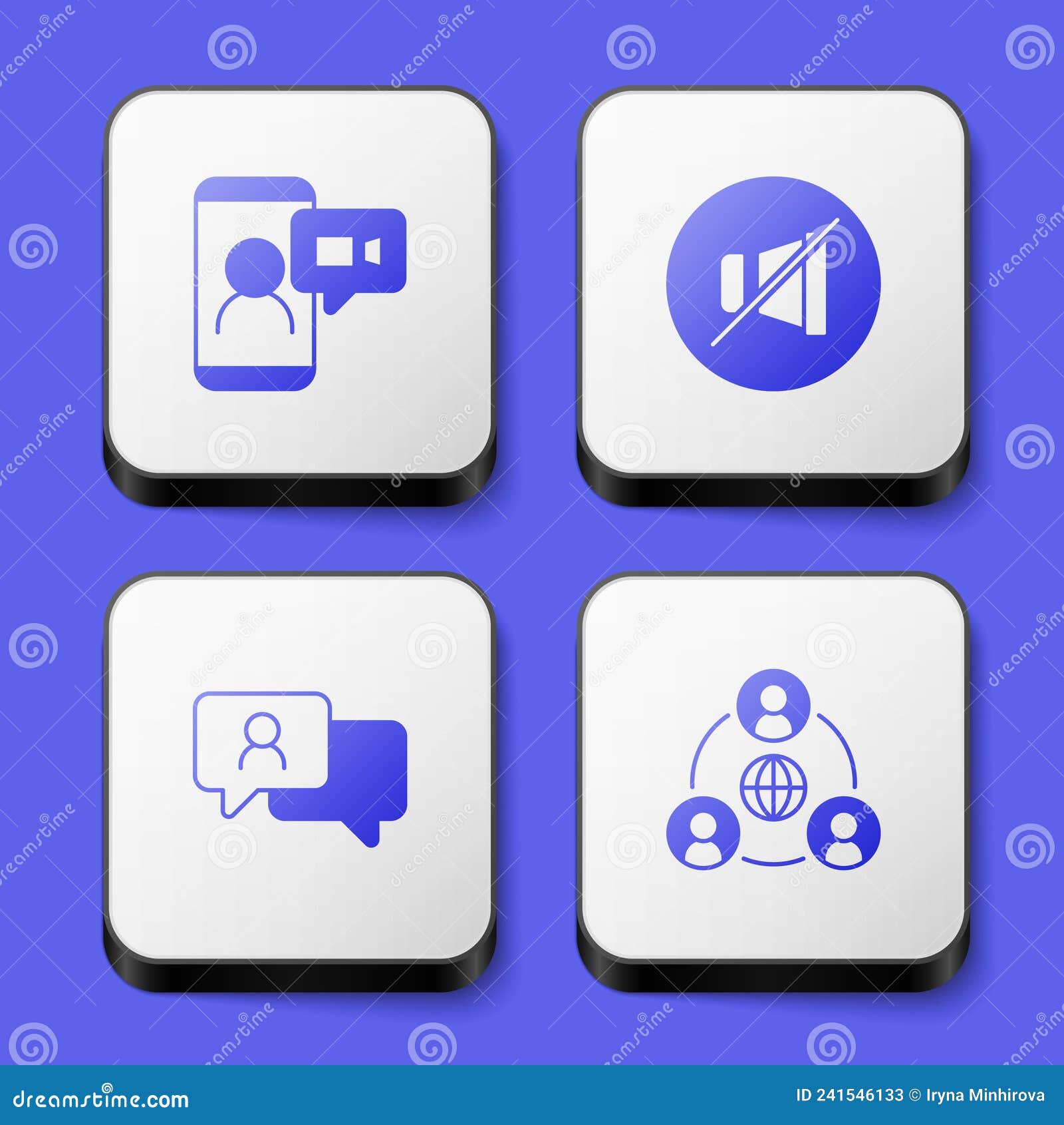 Set Video Chat Conference, Mute Microphone, Speech Bubble and Meeting