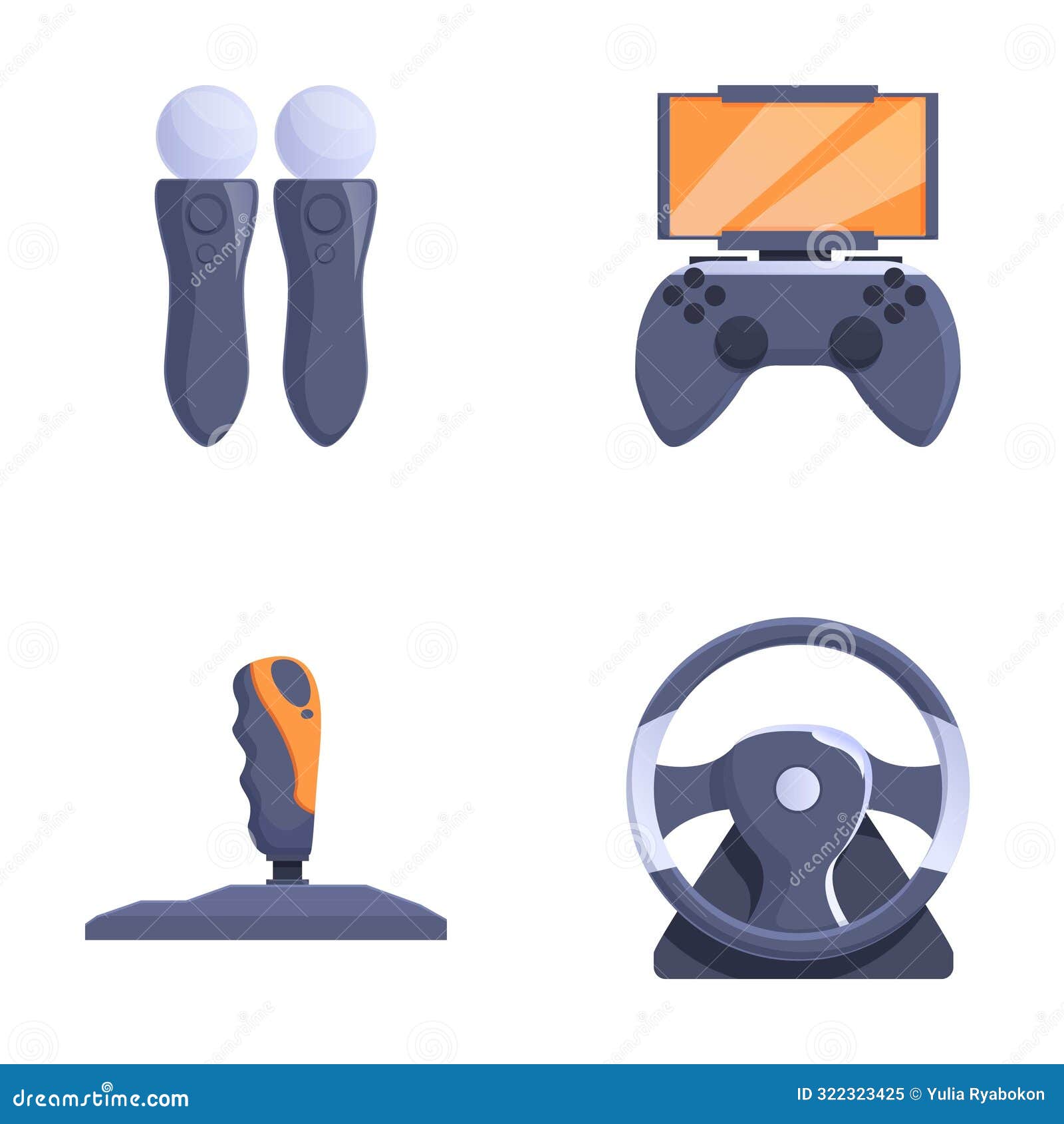 Set of Video Game Controllers and Accessories Stock Vector