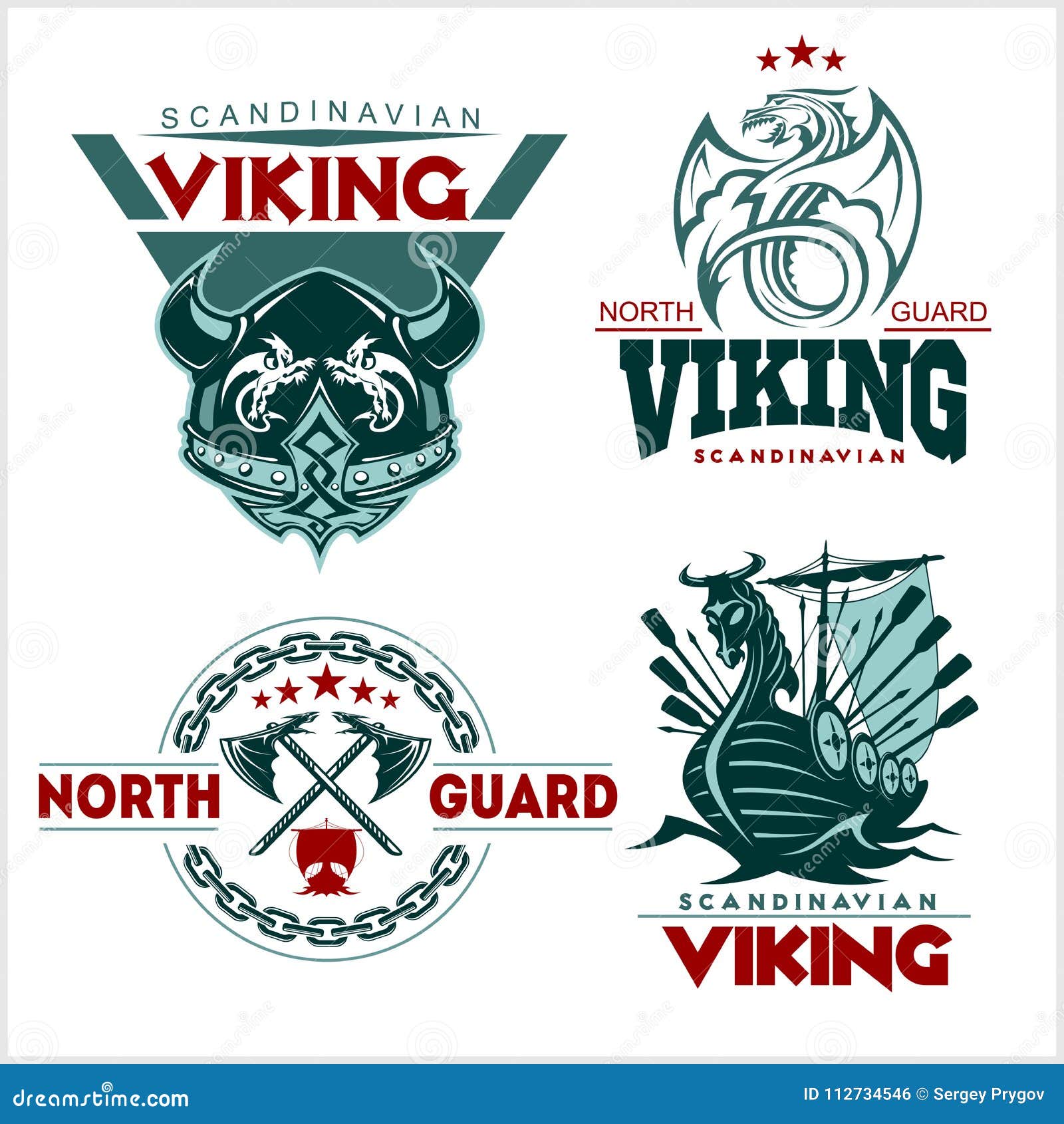 Set of Viking Emblems, Labels and Logos. Monochrome Style Stock Vector