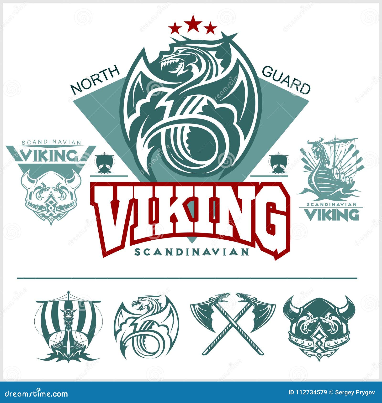 Set of Viking Emblems, Labels and Logos. Monochrome Style Stock Vector