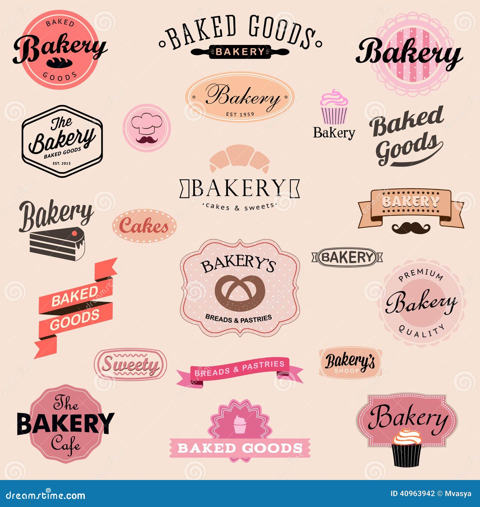 set of vintage bakery badges and labels