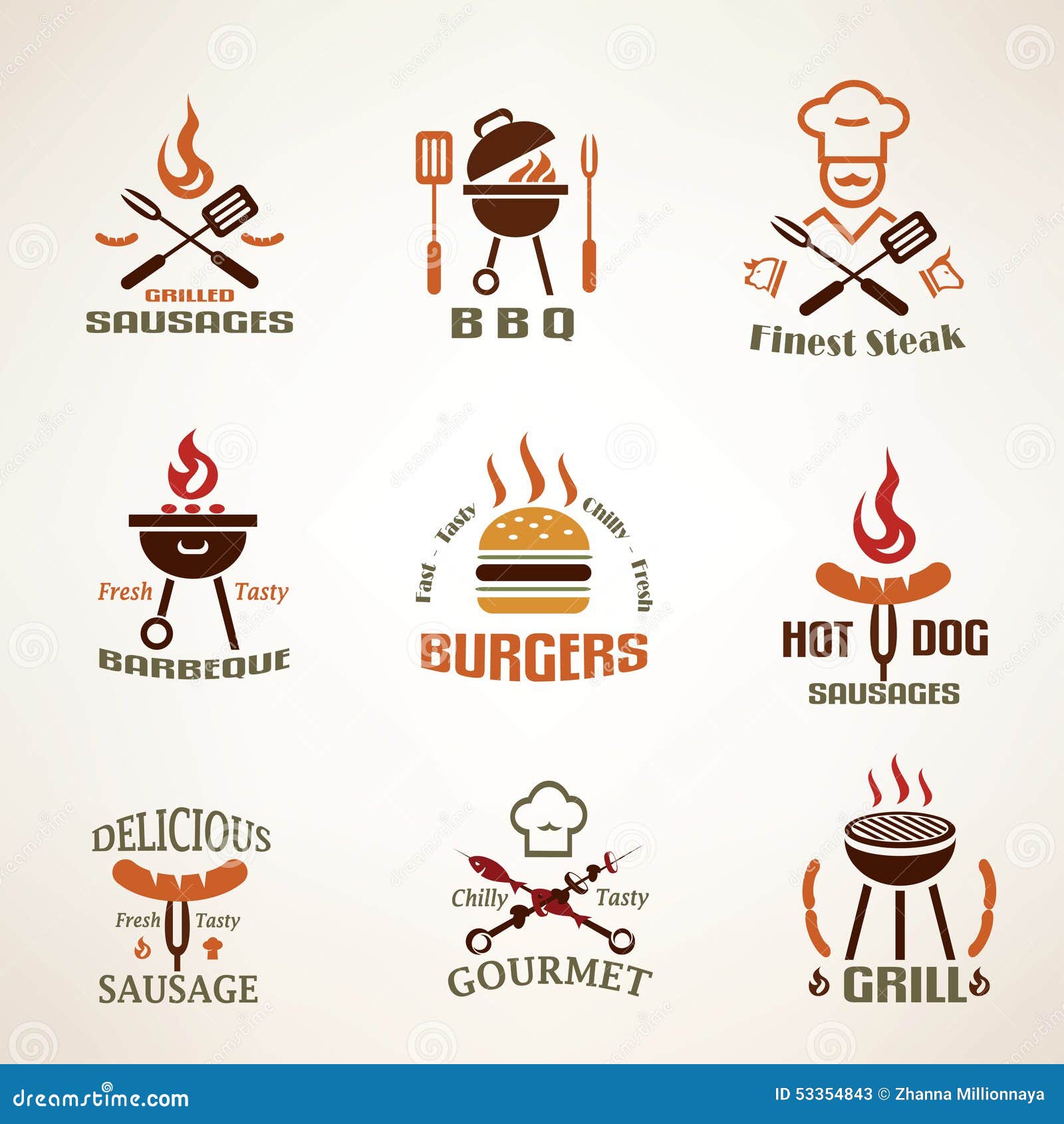 set of vintage barbecue and grill labels