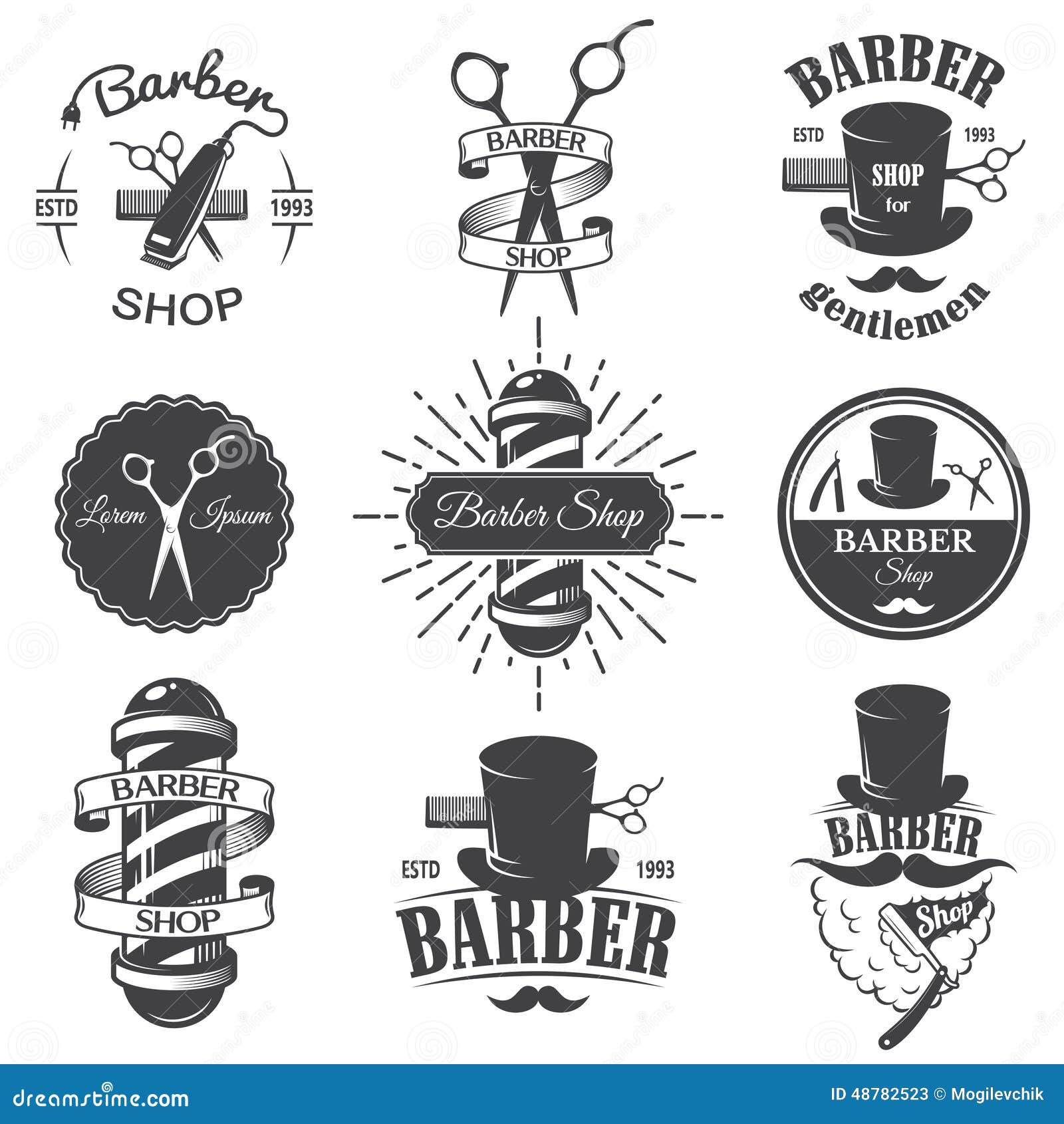 Set Vintage Barber Shop Emblems Stock Vector