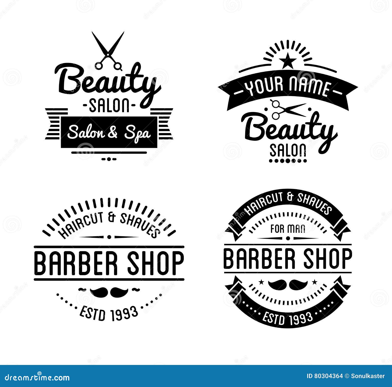 Set Vintage Barber Shop Logo And Beauty Spa Salon