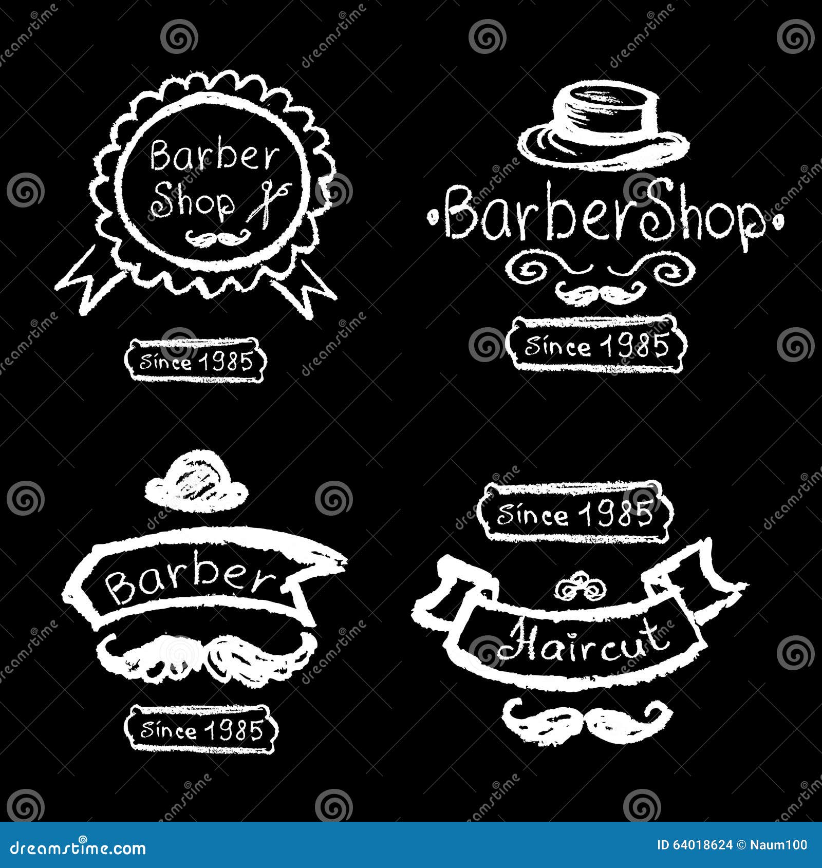 Set Vintage Barber Shop Logo Labels Prints Stock