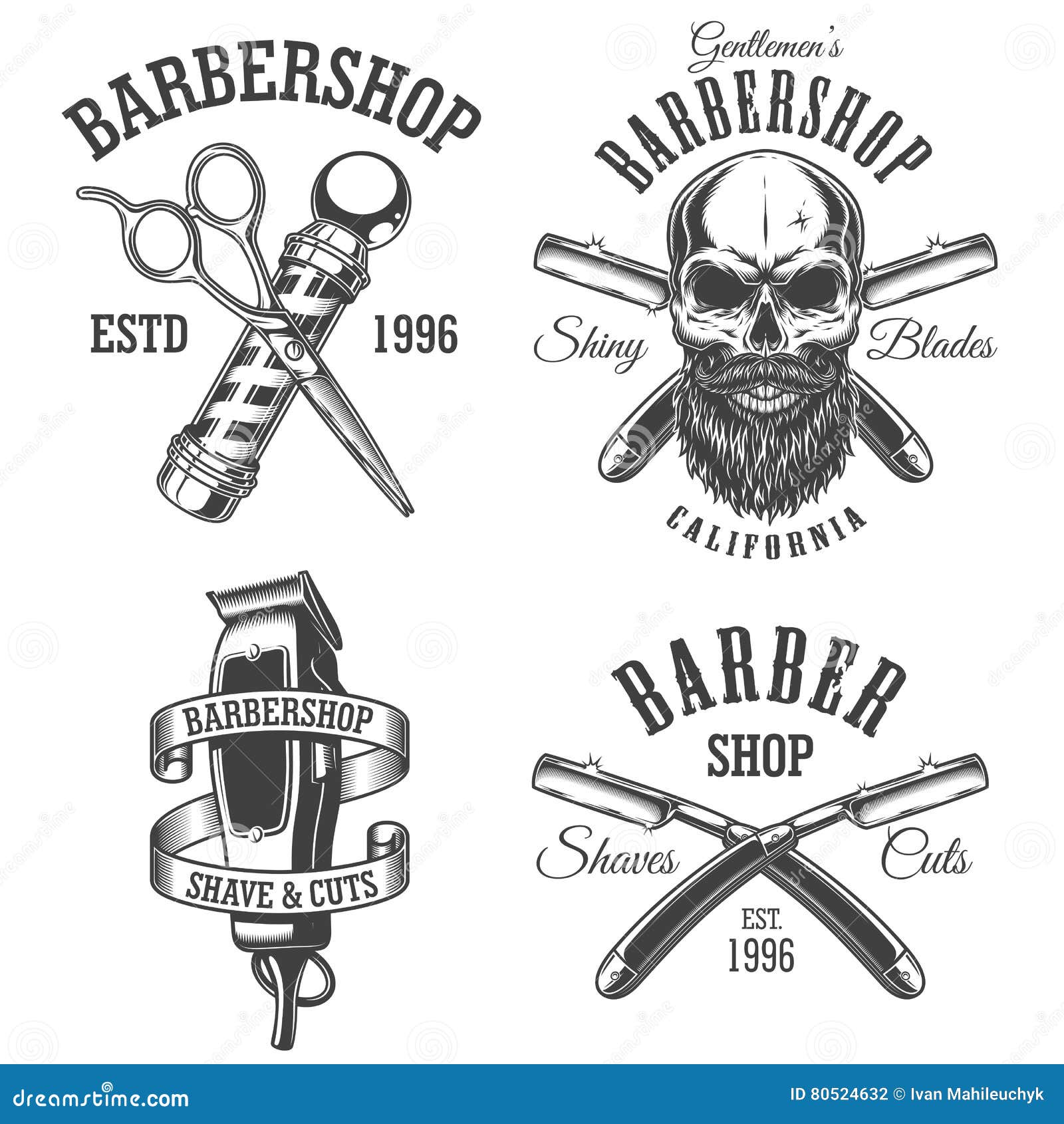 Set Of Vintage Emblems, Labels And Logos.The Barber With
