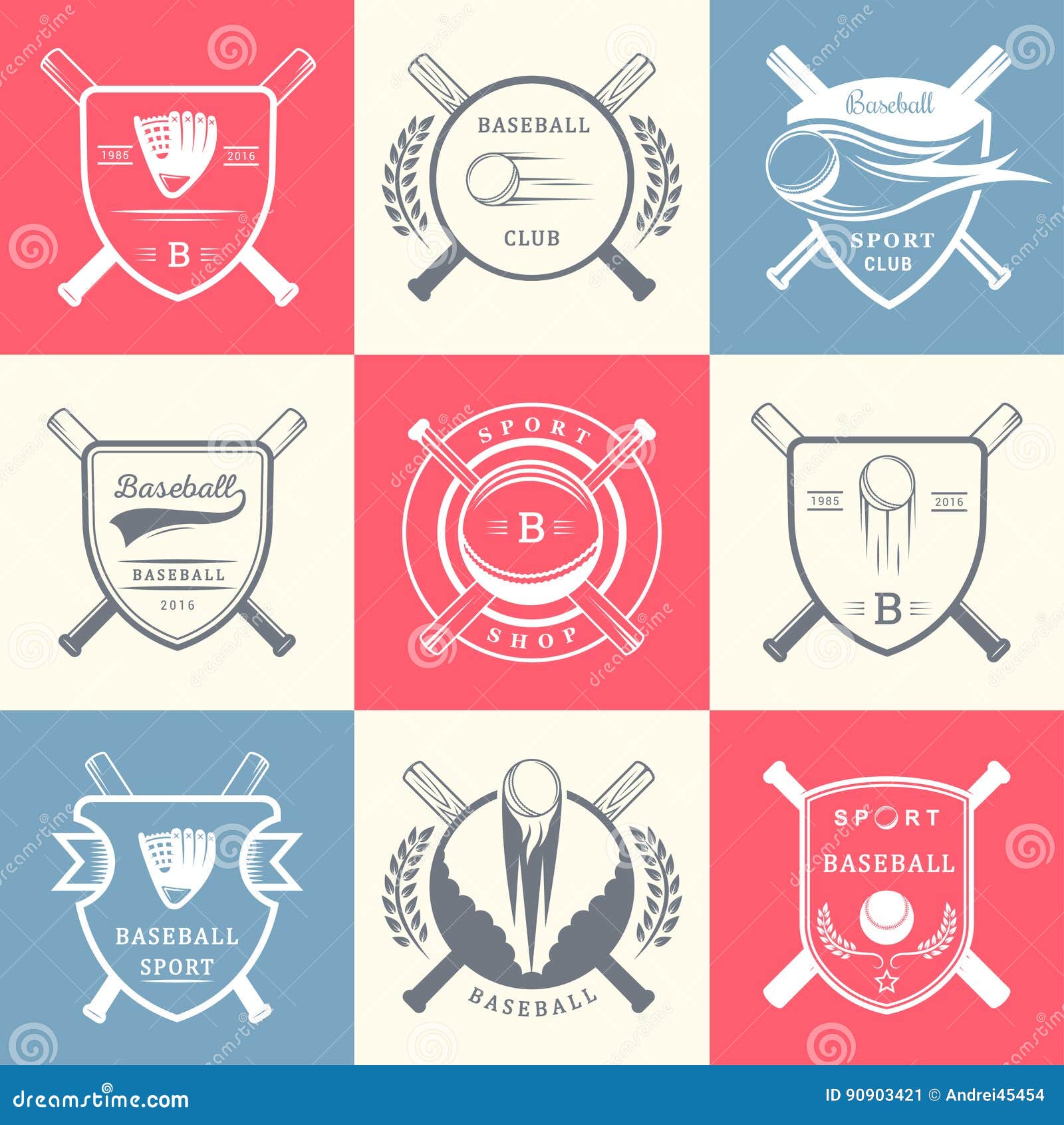 set of vintage baseball logos and badges.