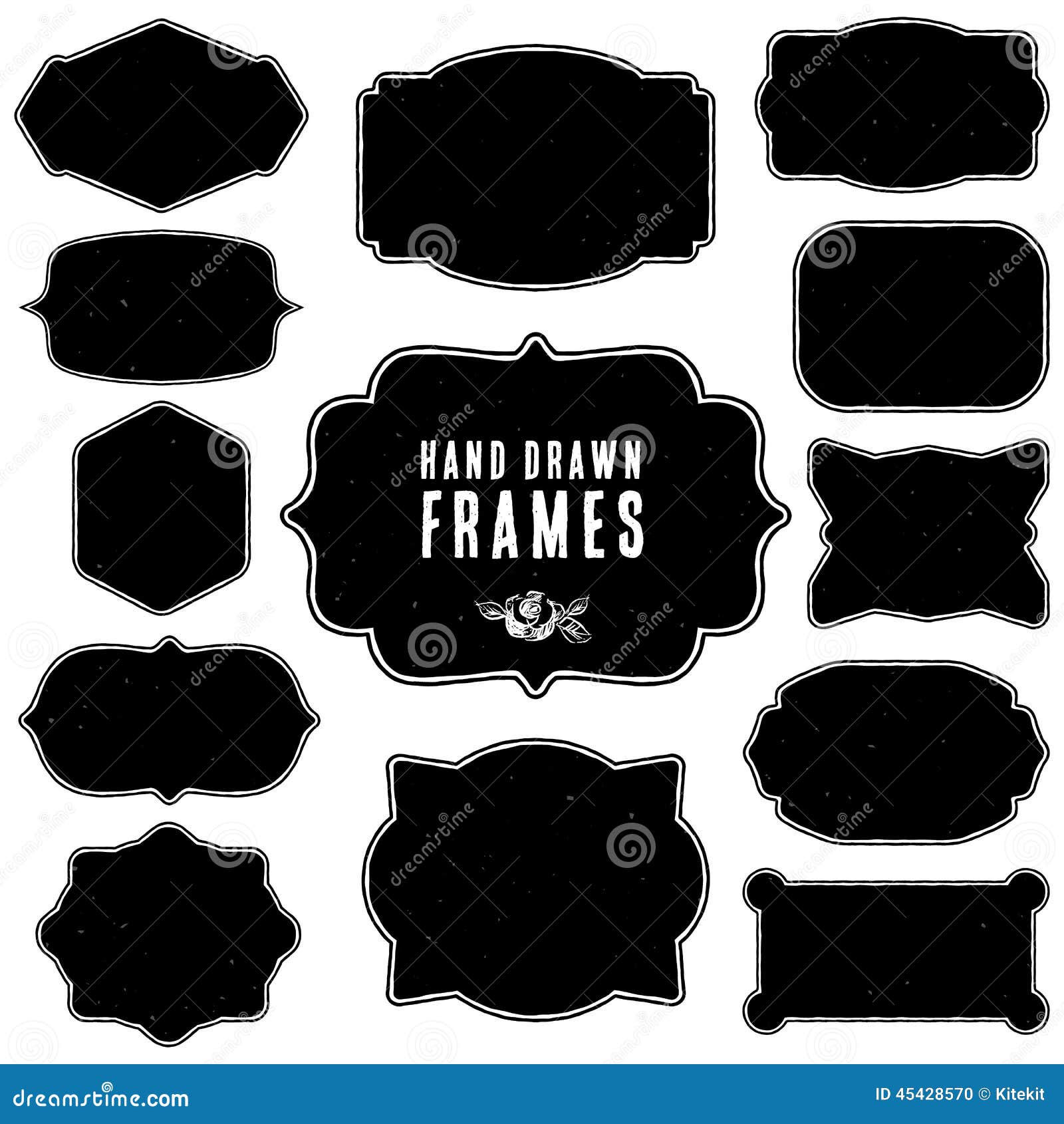 set of vintage blank frames and labels. hand drawn 