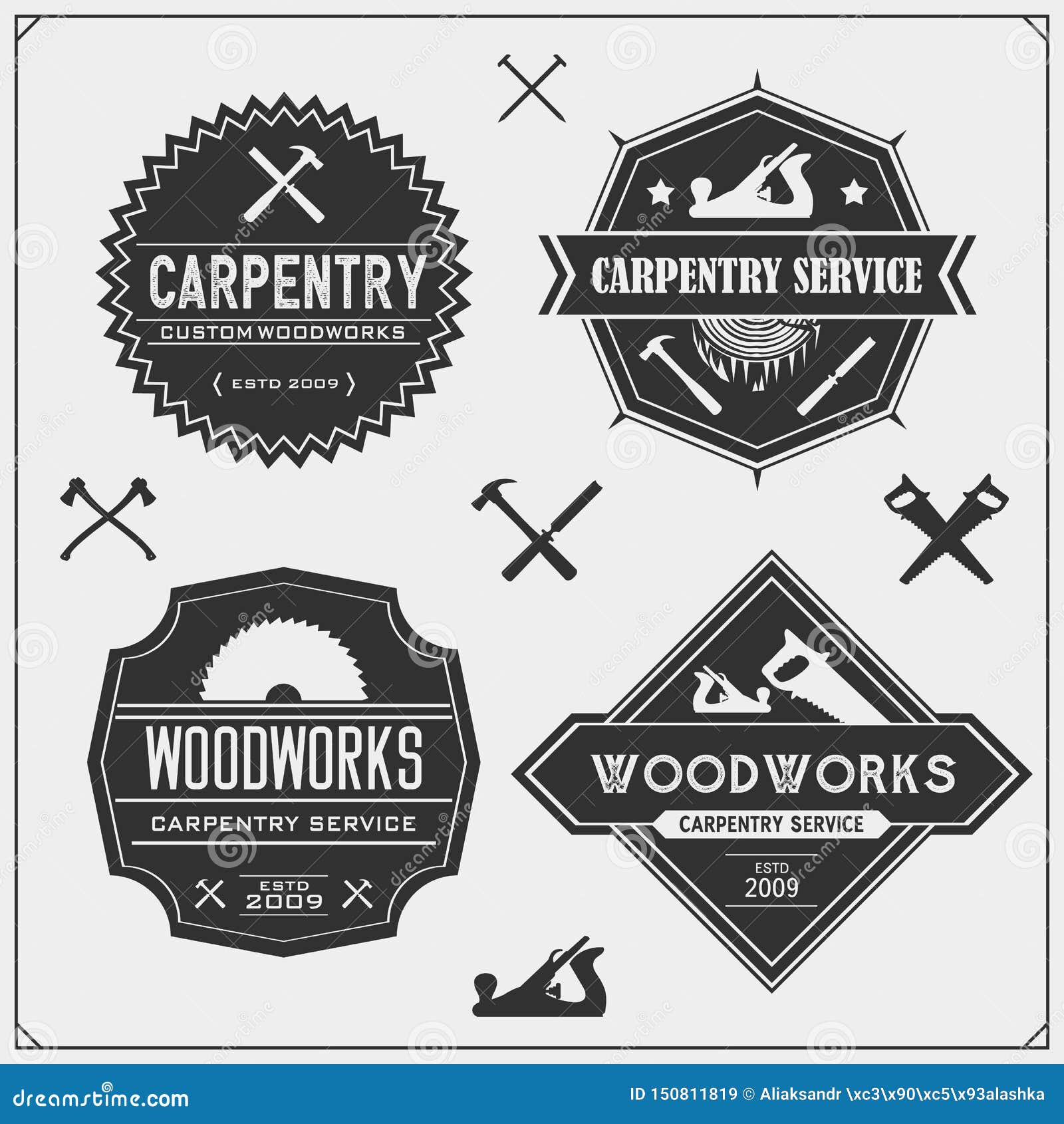 set of vintage carpentry emblems. woodwork  labels, badges, logos and  s.