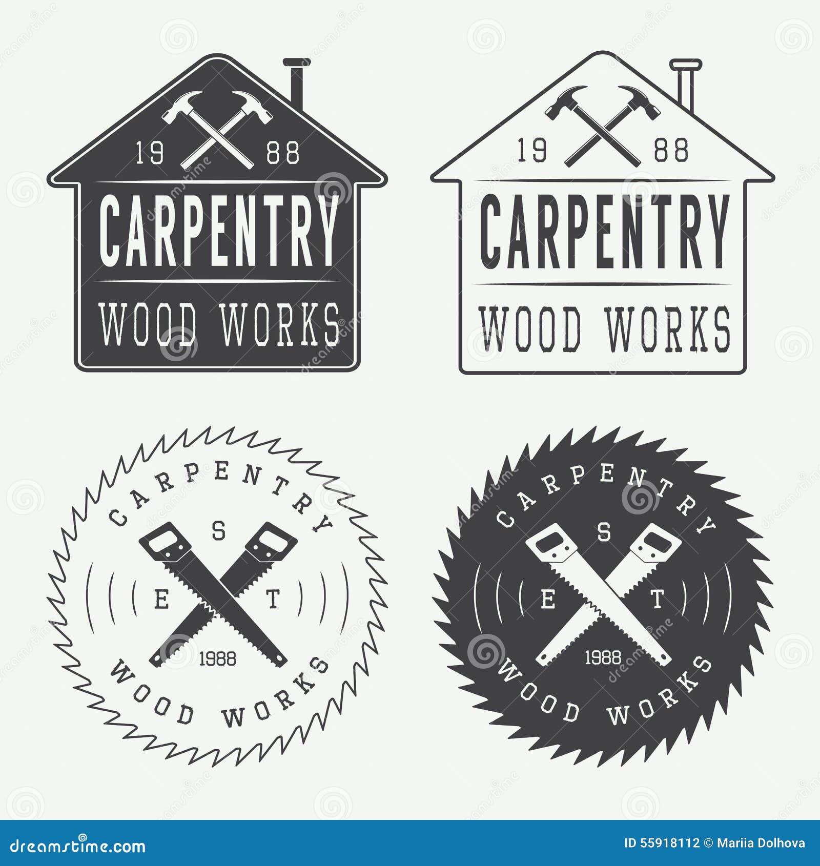 Set Of Vintage Carpentry Labels, Emblems And Logo Stock 